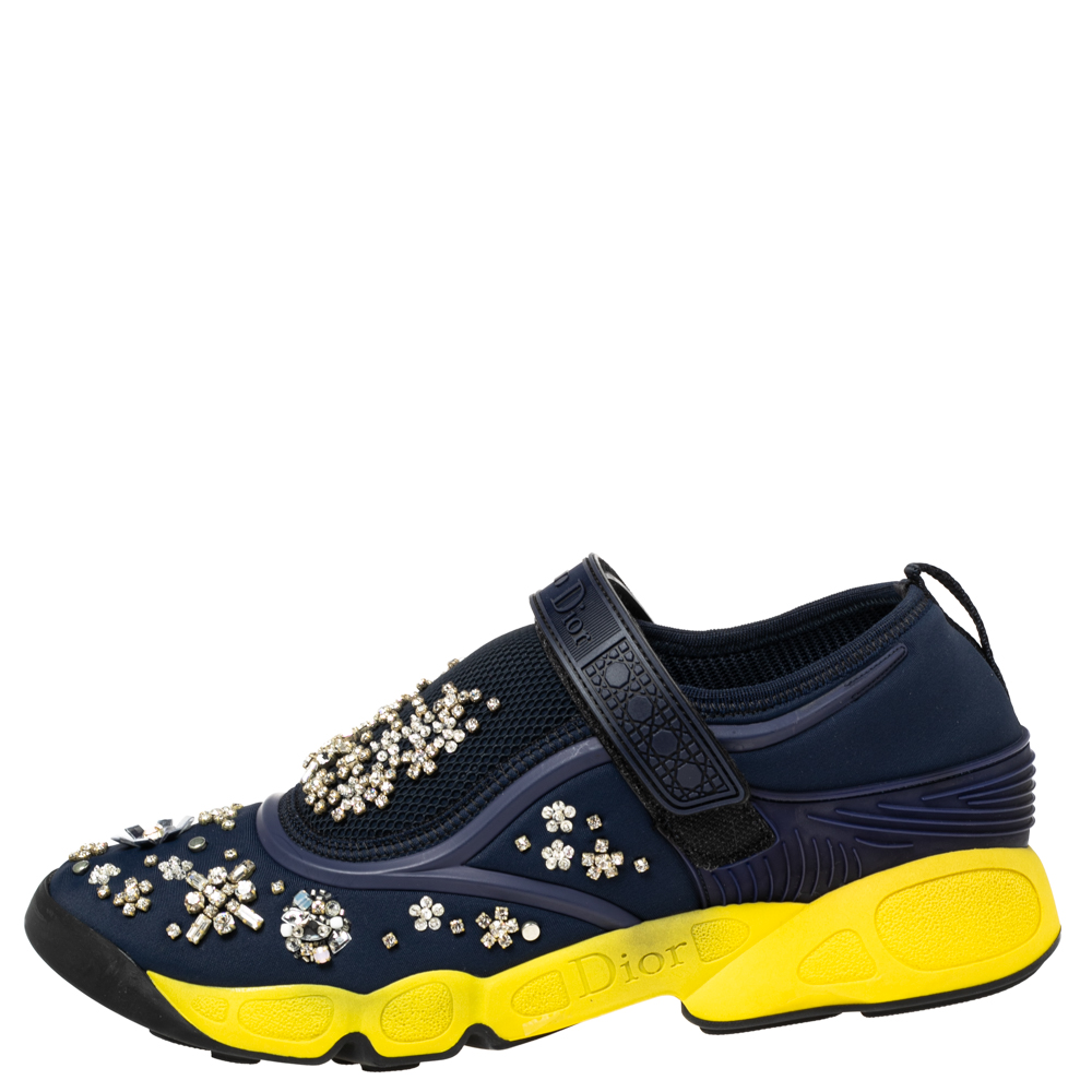 

Dior Navy Blue/Yellow Rubber And Fabric Fusion Sneaker Size