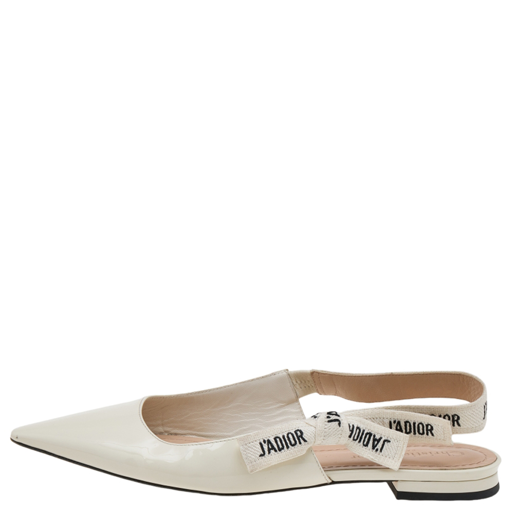 

Dior Cream Patent Leather J'Adior Slingback Flats Size
