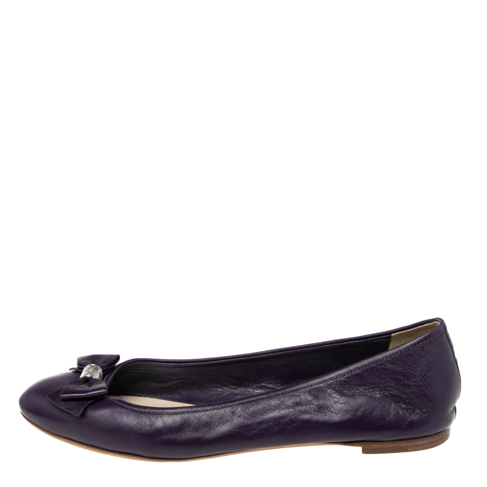 

Dior Purple Leather Bow Ballet Flats Size