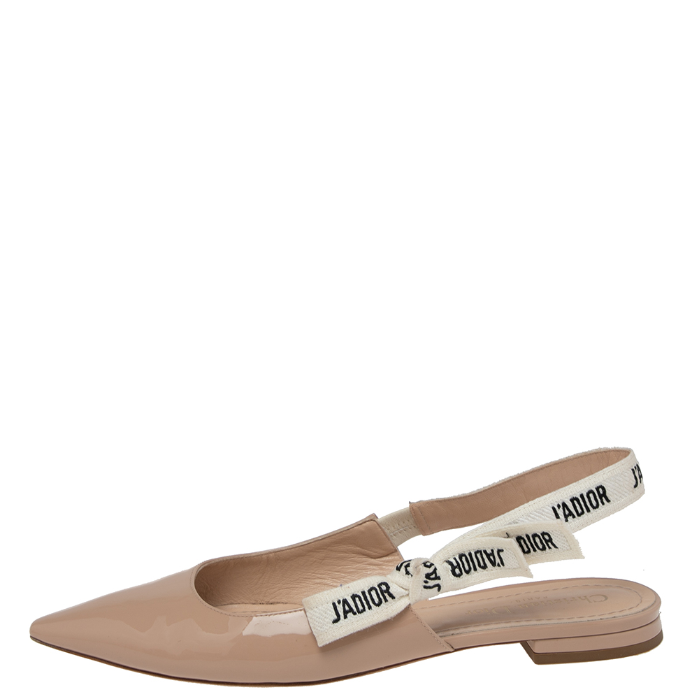 

Dior Beige Patent Leather J'adior Slingback Flat Sandals Size