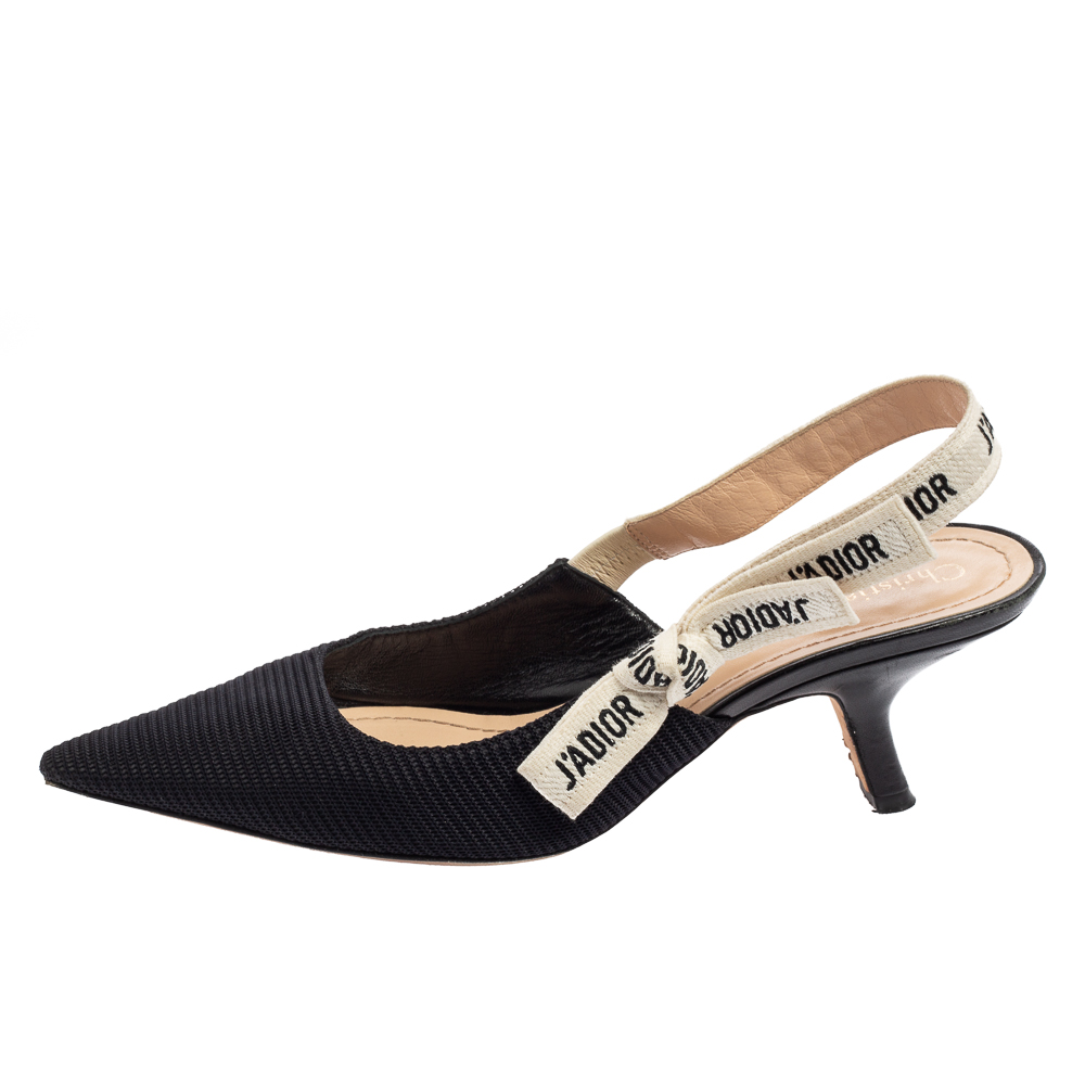 

Dior Black Technical Fabric and Ribbon J'adior Slingback Pumps Size