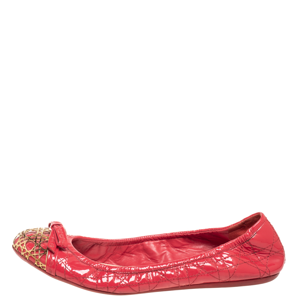 

Dior Red Cannage Patent Leather Bow Ballet Flats Size