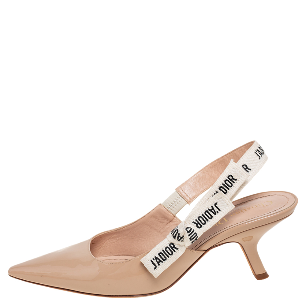 

Dior Beige Patent Leather J'adior Slingback Pumps Size