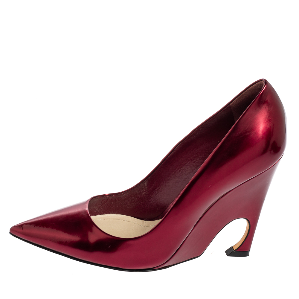 

Dior Burgundy Patent Leather Optique Wedge Pumps Size