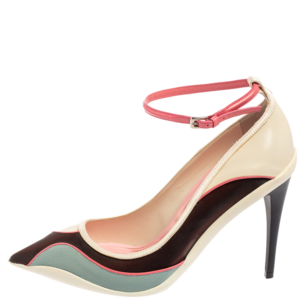 

Dior Multicolor Mesh And Leather Pointed Toe Ankle Strap Pumps Size