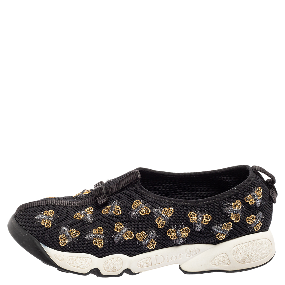 

Dior Black/Gold Mesh Embellished Fusion Sneakers Size