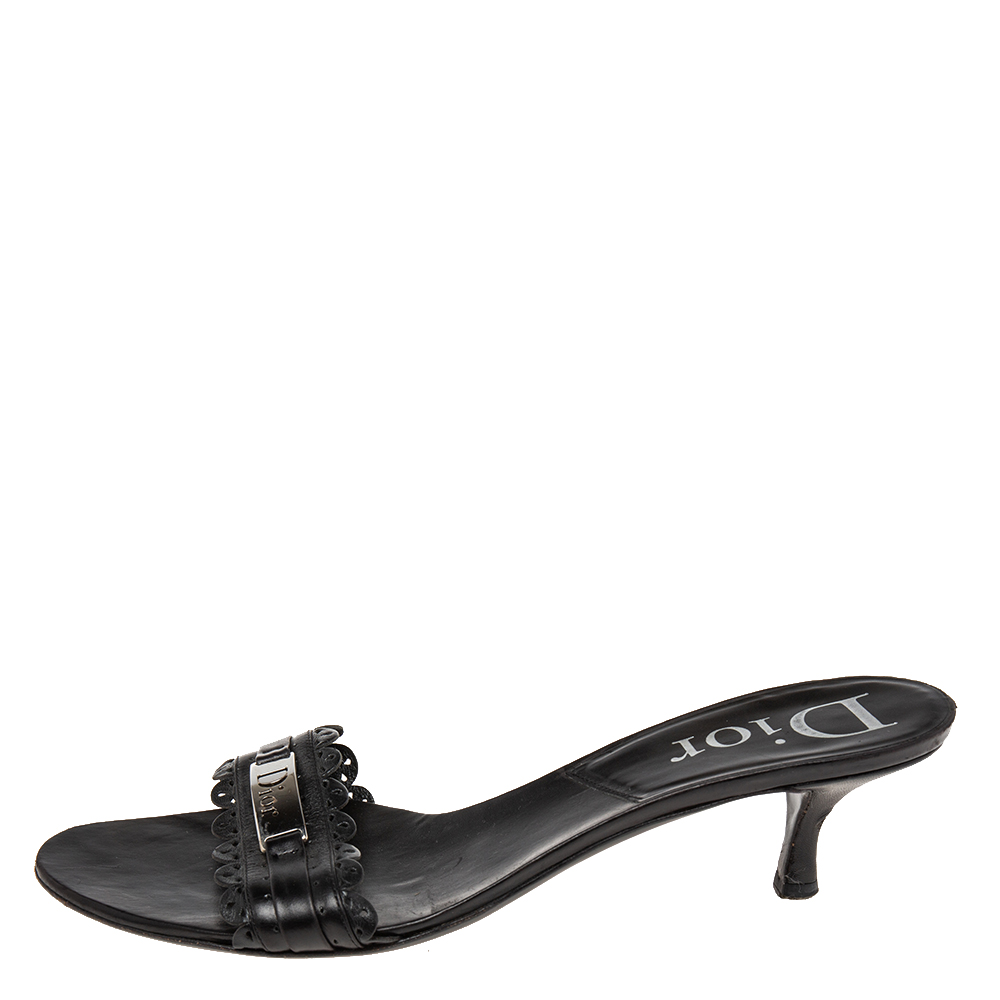 

Dior Black Leather Logo Slide Sandals Size