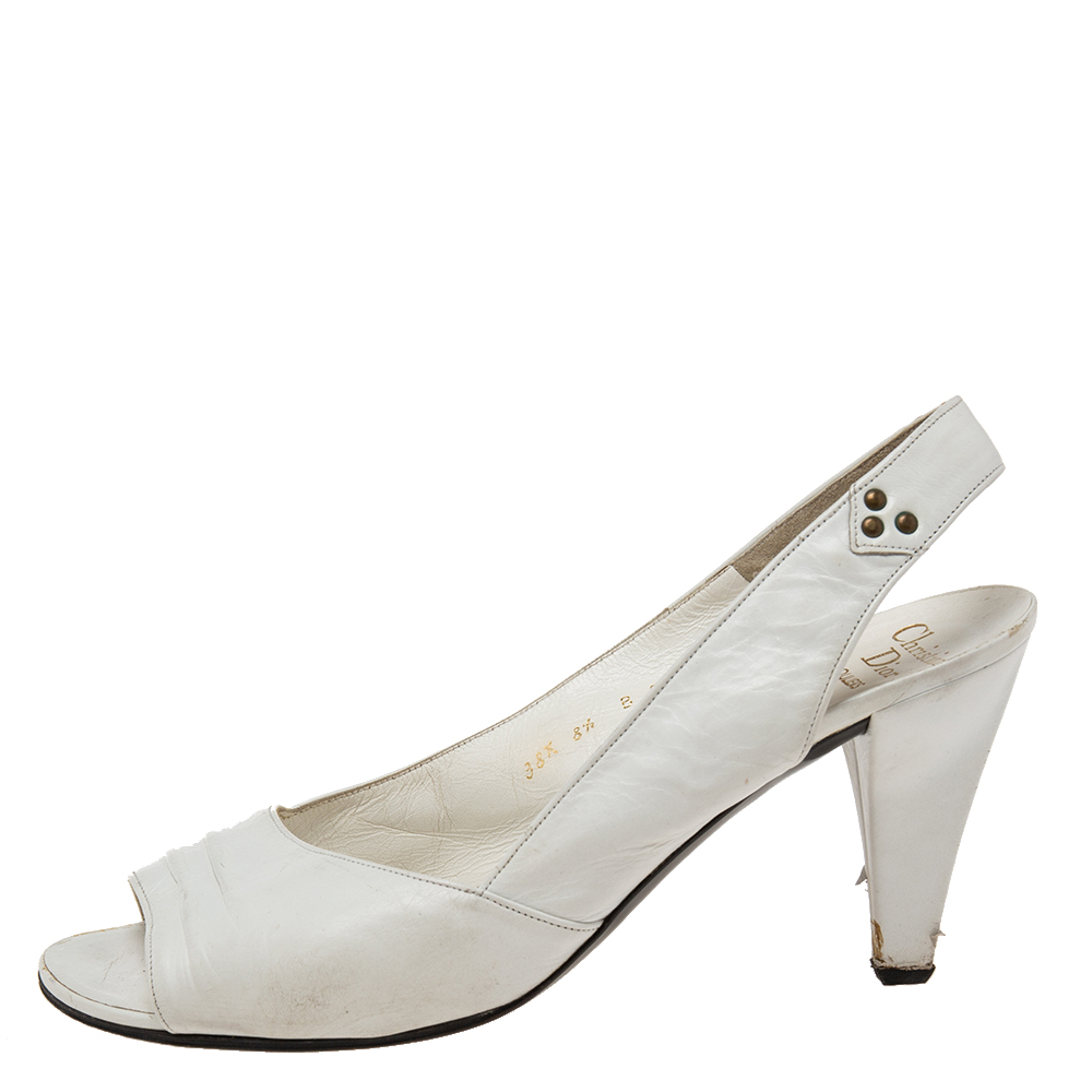 

Dior White Leather Open-Toe Slingback Sandals Size