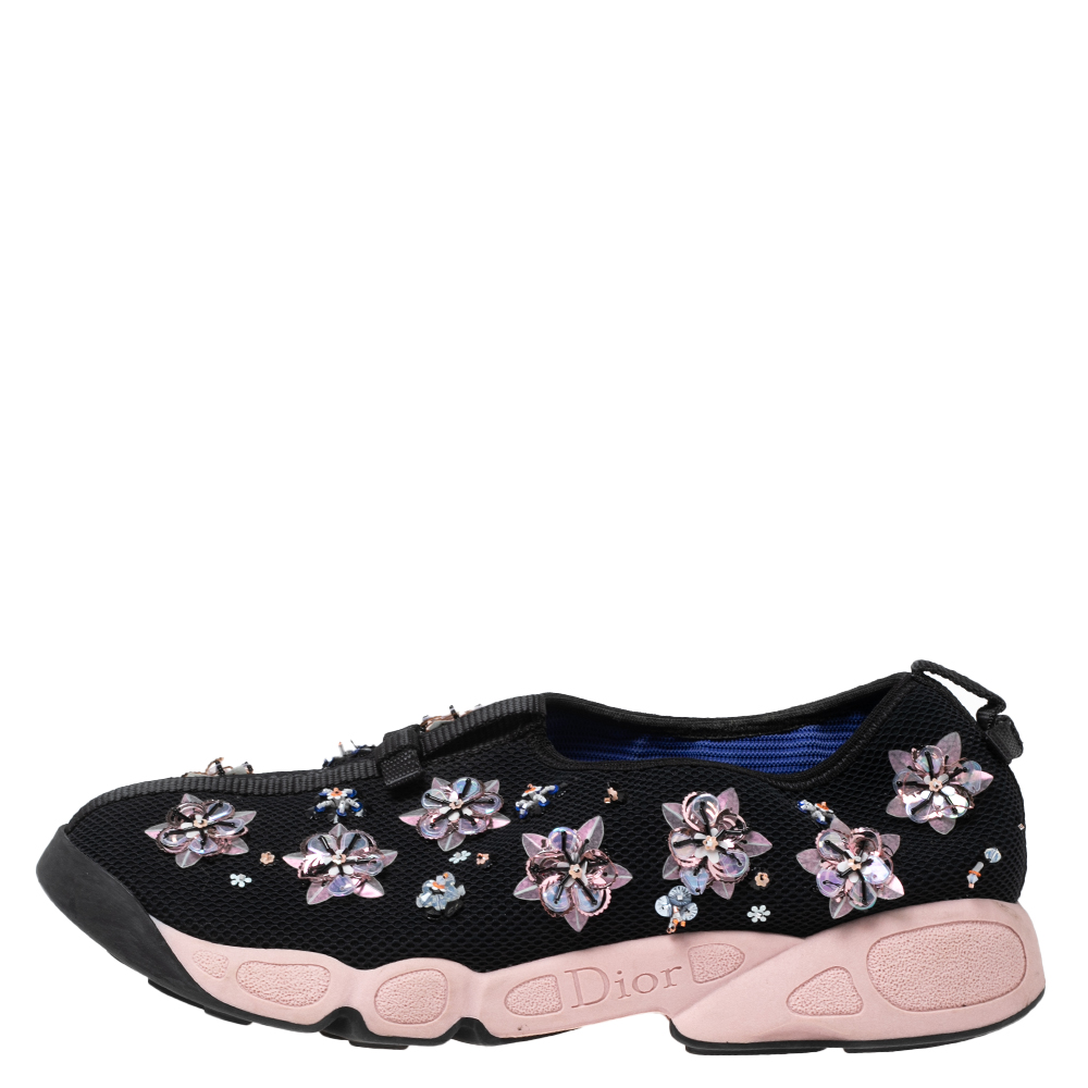 

Dior Black Floral Embellished Mesh Fusion Slip-On Sneakers Size