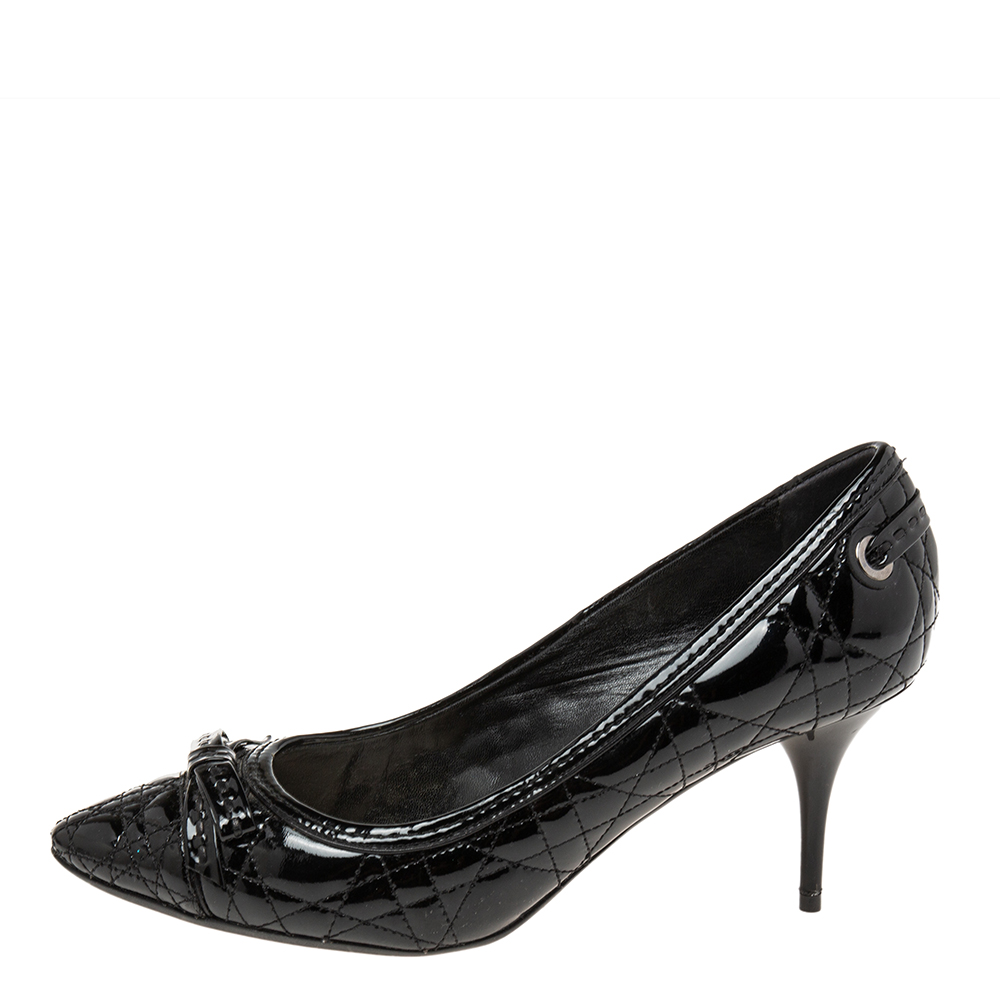 

Dior Black Cannage Patent Leather Round Toe Pumps Size