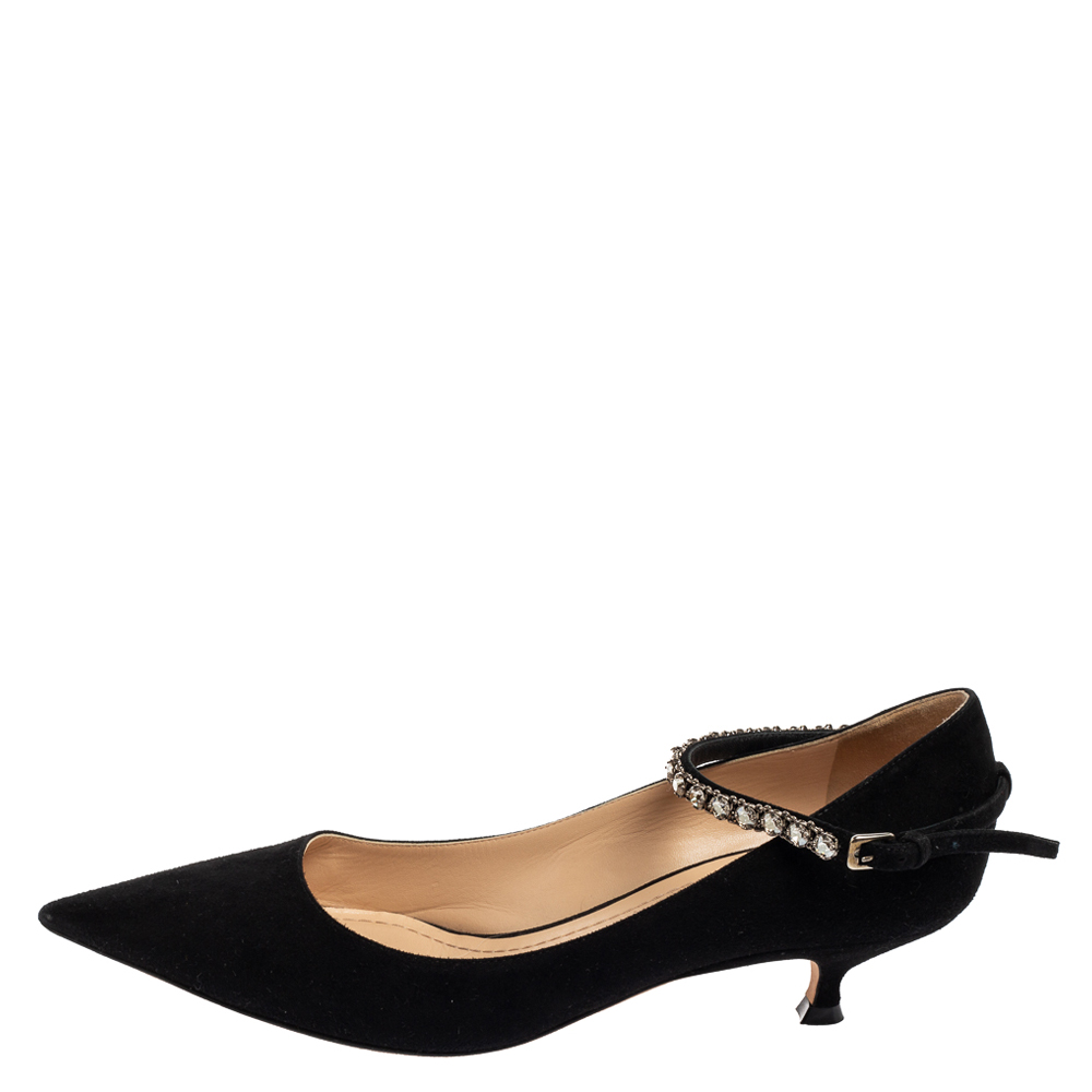 

Dior Black Suede Crystal Pointed Toe Ankle Strap Pumps Size