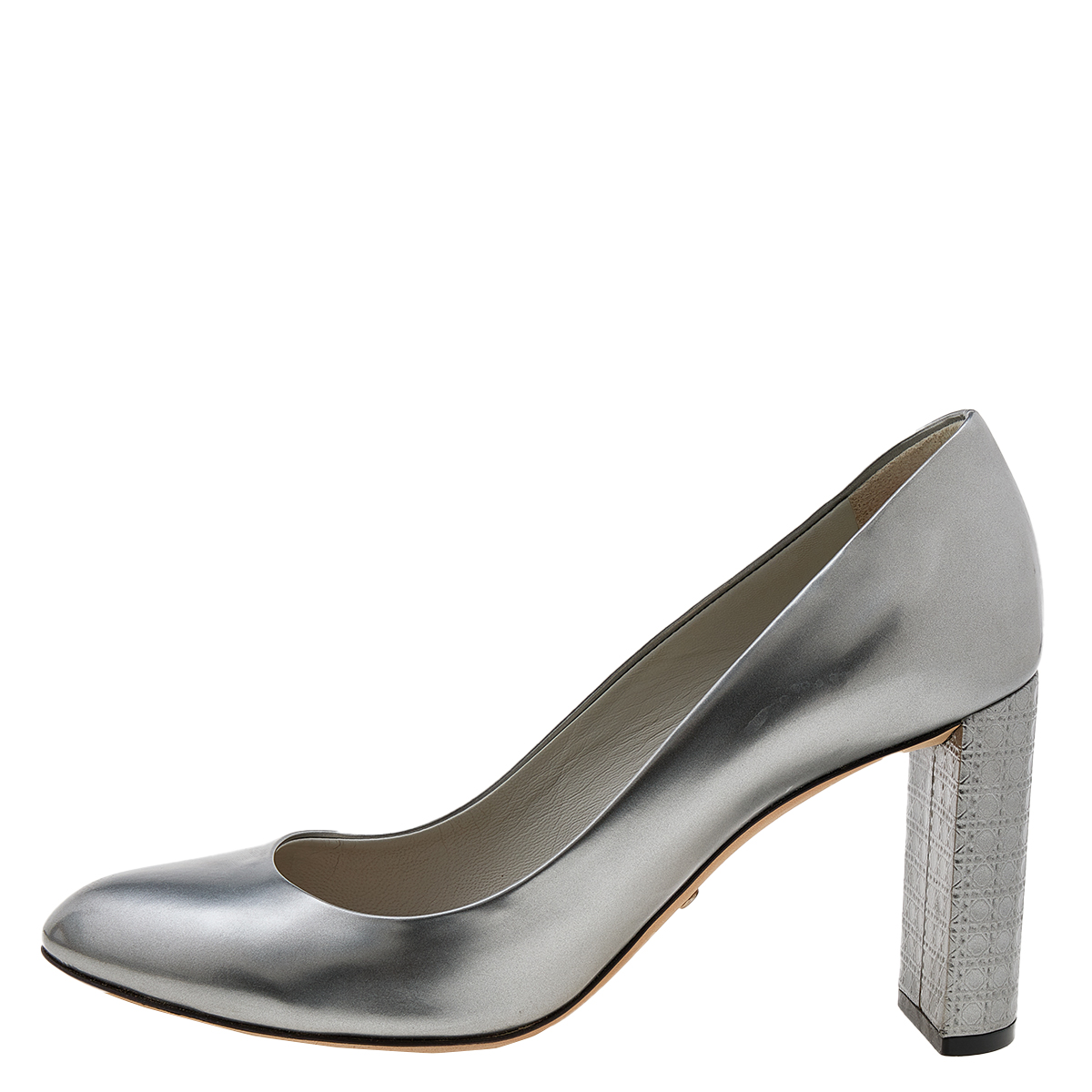 

Dior Metallic Silver Leather Cannage Block Heel Pumps Size