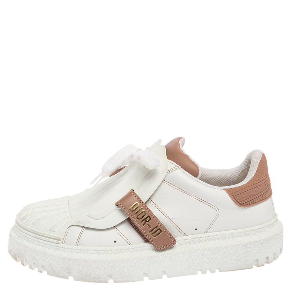 

Dior White/Nude Leather and Rubber ID Sneakers Size