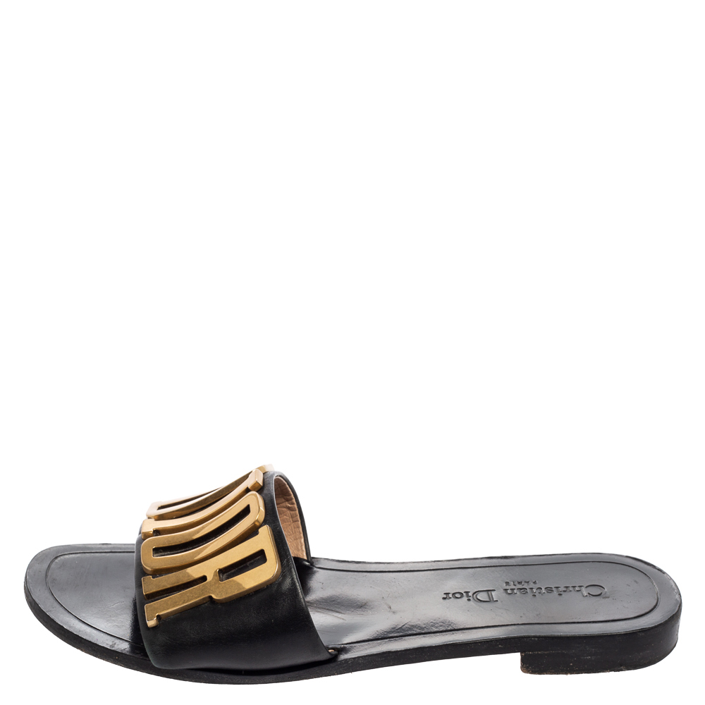 

Dior Black Leather Revolution Logo Flats Size