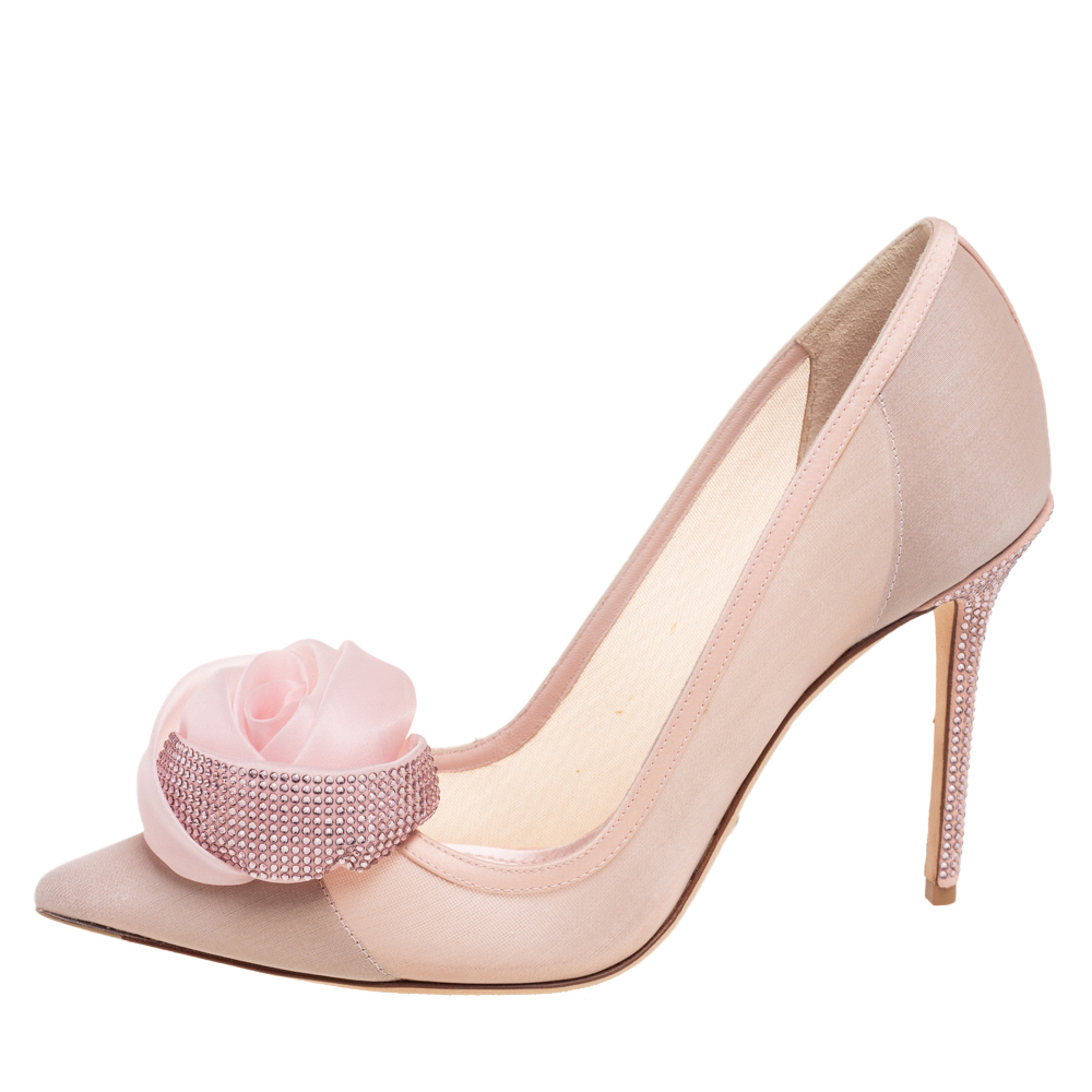 

Dior Pink Net and Leather Flower Crystal Embellished Pointed Toe Pumps Size
