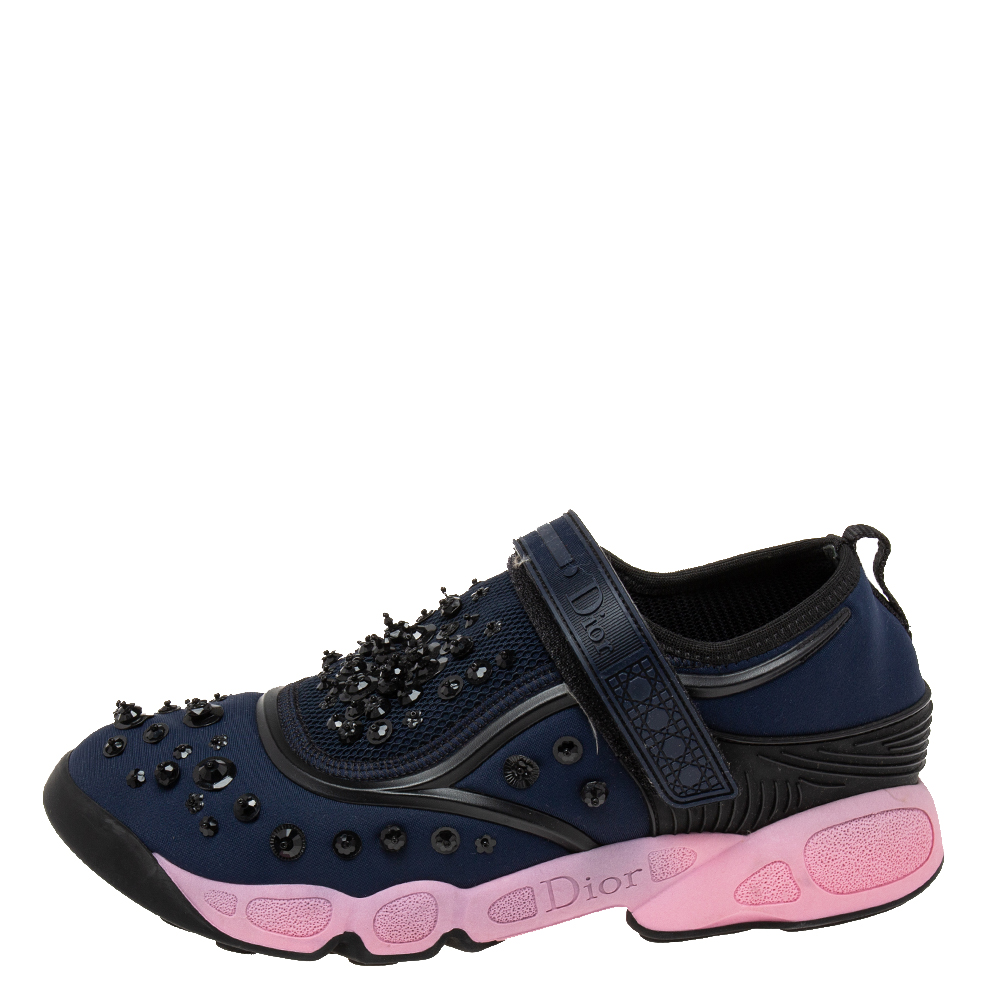 

Dior Navy Blue Nylon And Rubber Embellished Fusion Sneakers Size