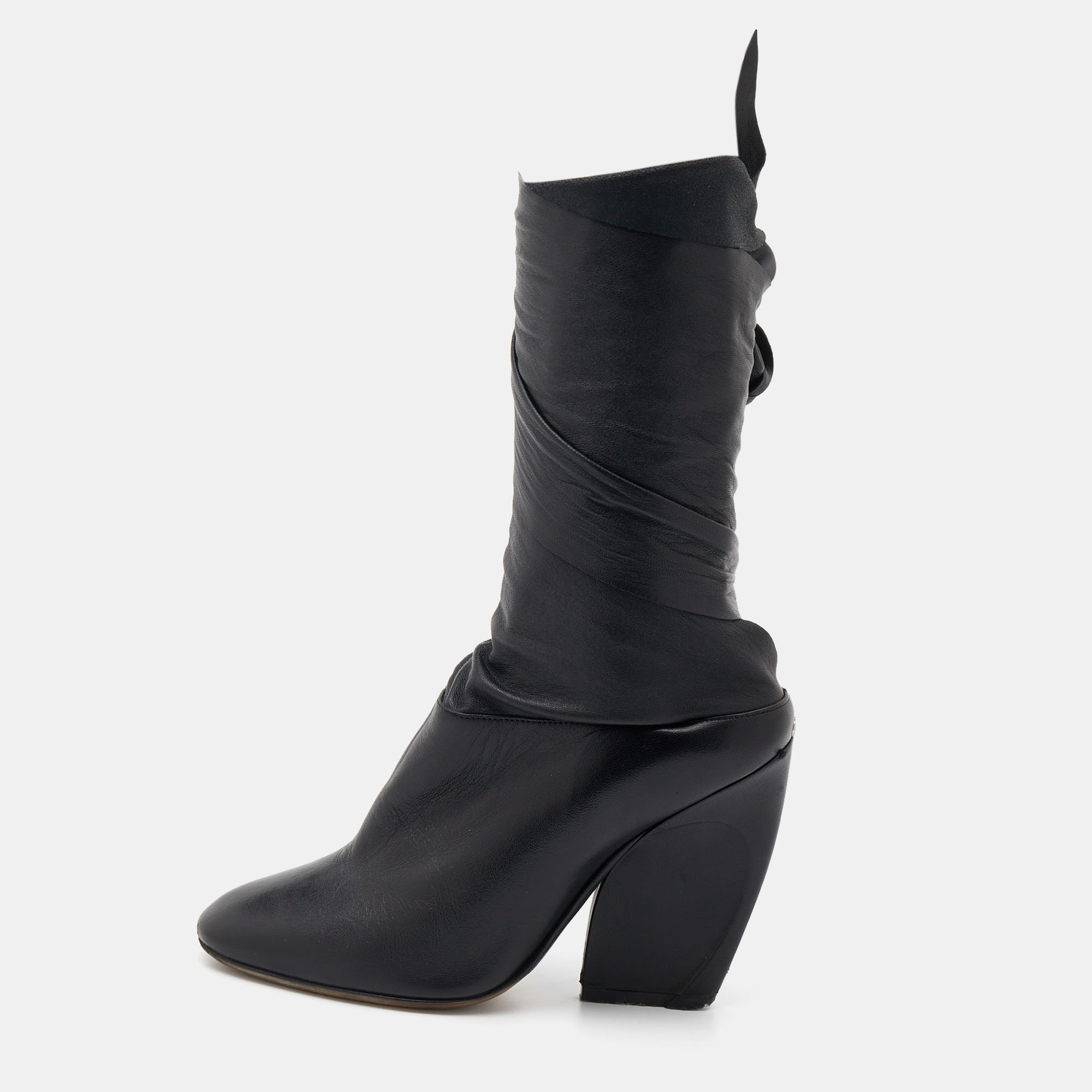 

Dior Black Leather Wedge Ankle Wrap Booties Size