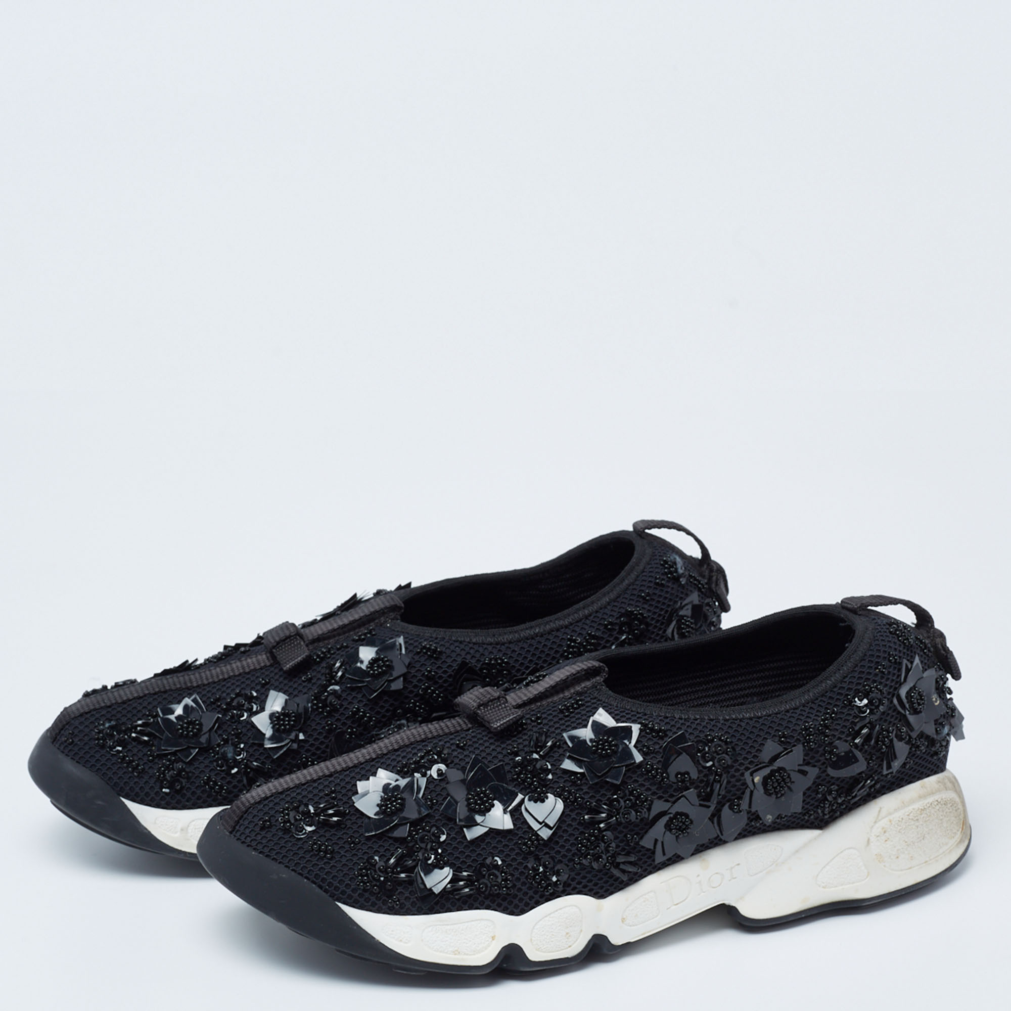 

Dior Black Embellished Mesh Fusion Slip-On Sneakers Size