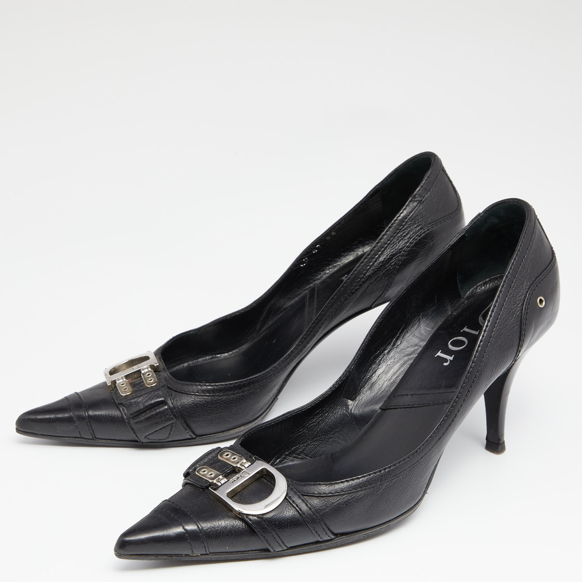

Dior Vintage Black Leather Logo Embellished Pointed Toe Pumps Size