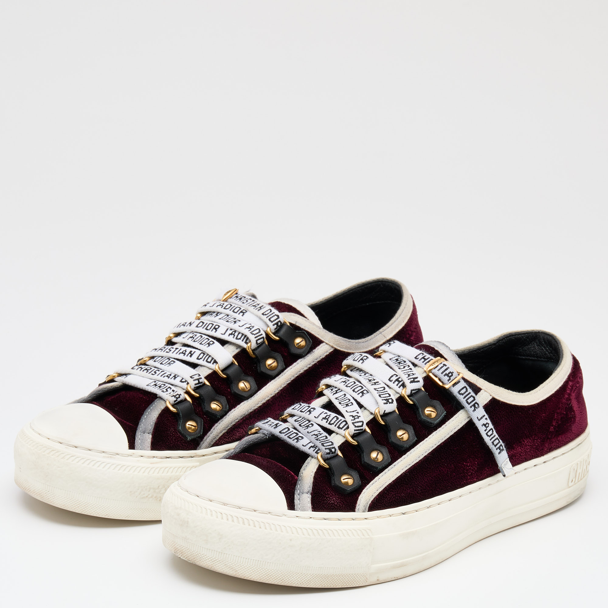 

Dior Burgundy Velvet And Canvas Trim Walk'N'Dior Low Top Sneakers Size