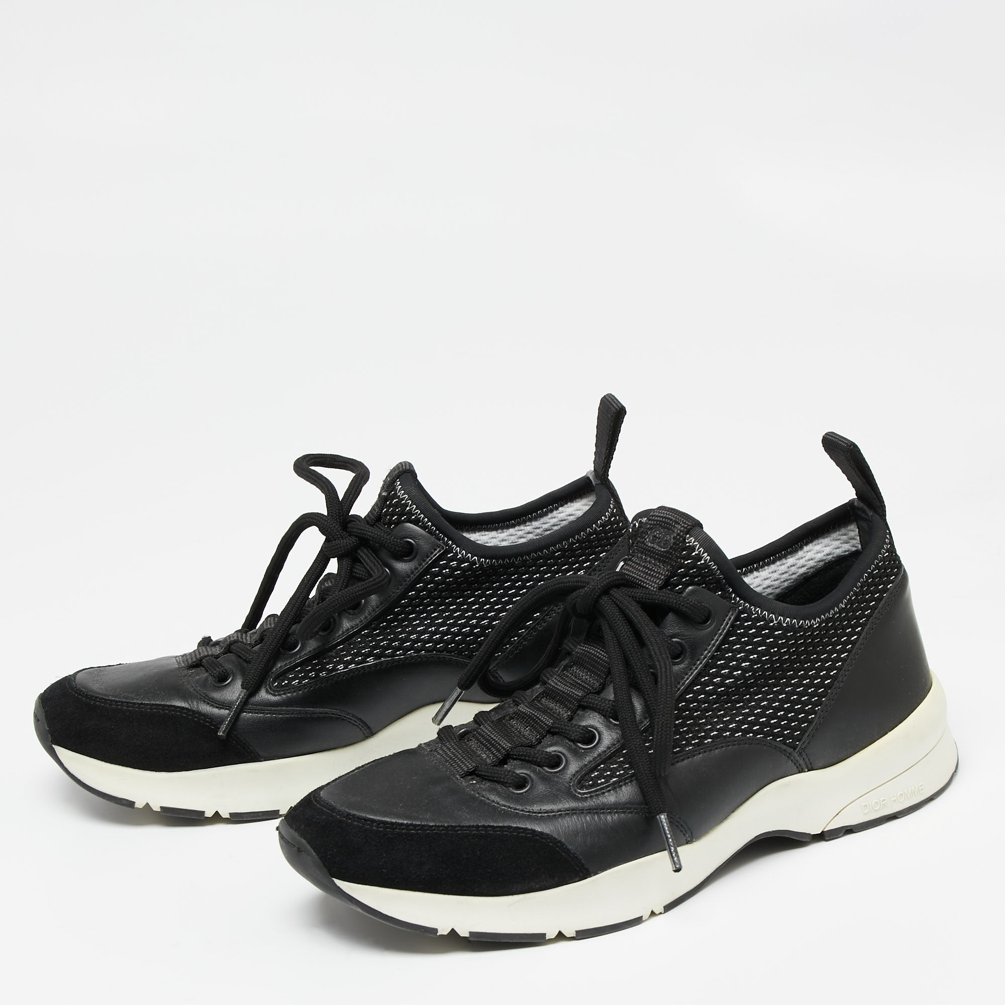 

Dior Homme Black Leather And Stretch Knit Lace Up Sneakers Size