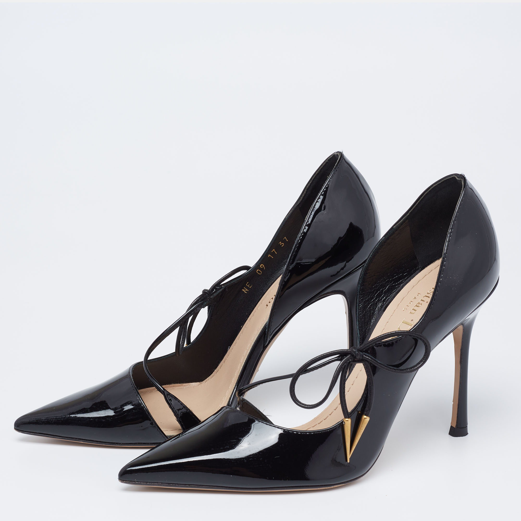 

Dior Black Patent Leather Bow Knot D'Orsay Pumps Size