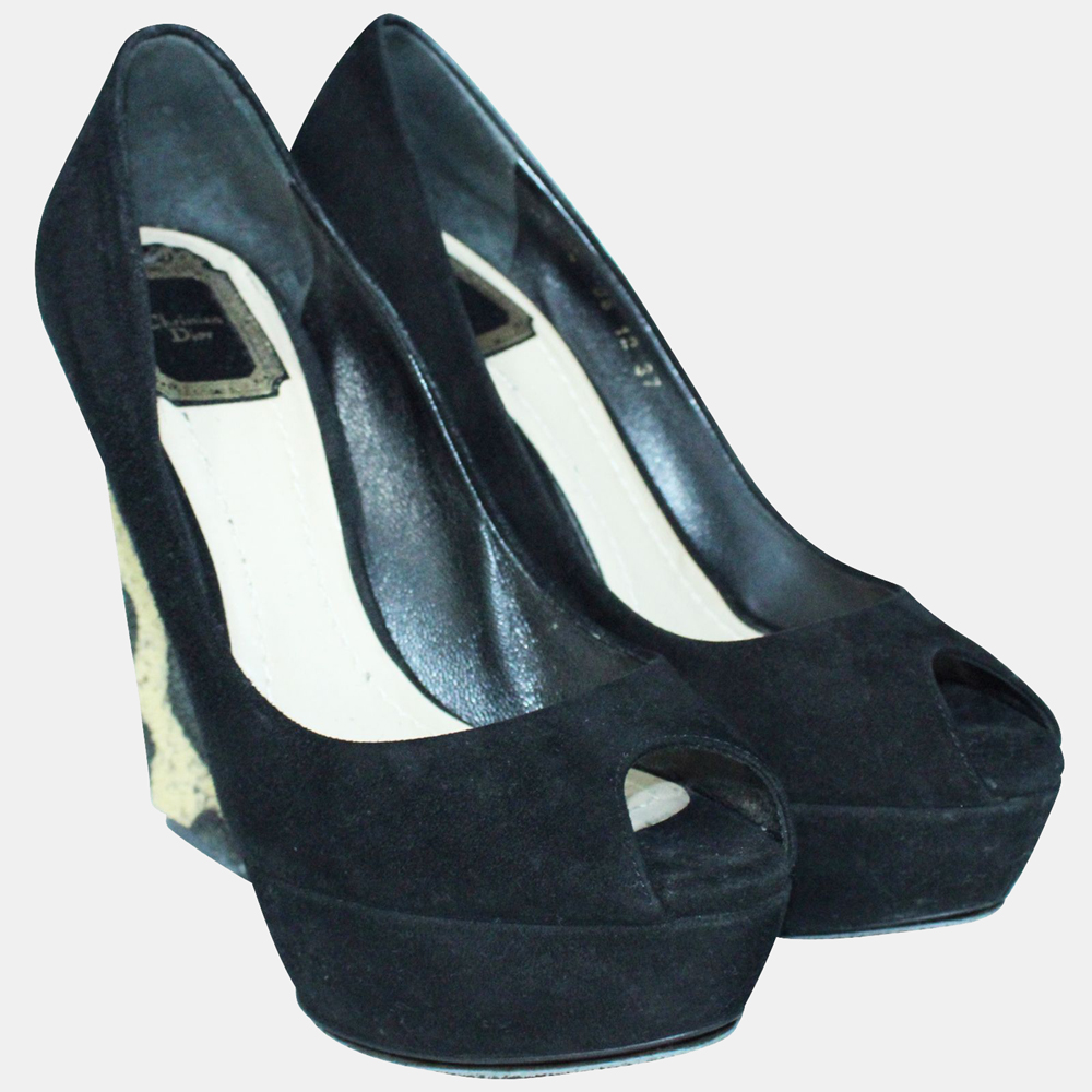 

Dior Black Suede Vintage Peep-toe Pumps Size EU