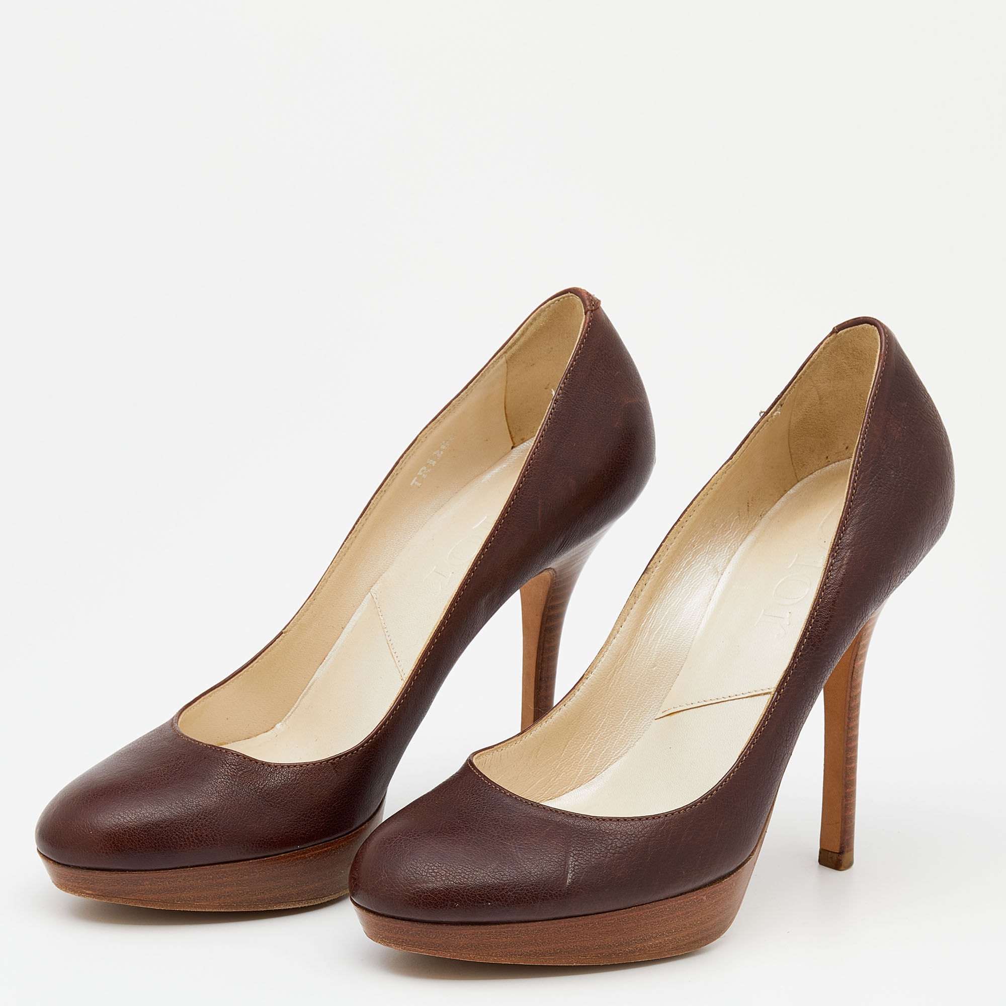 

Dior Dark Brown Leather Wooden Platform Pumps Size
