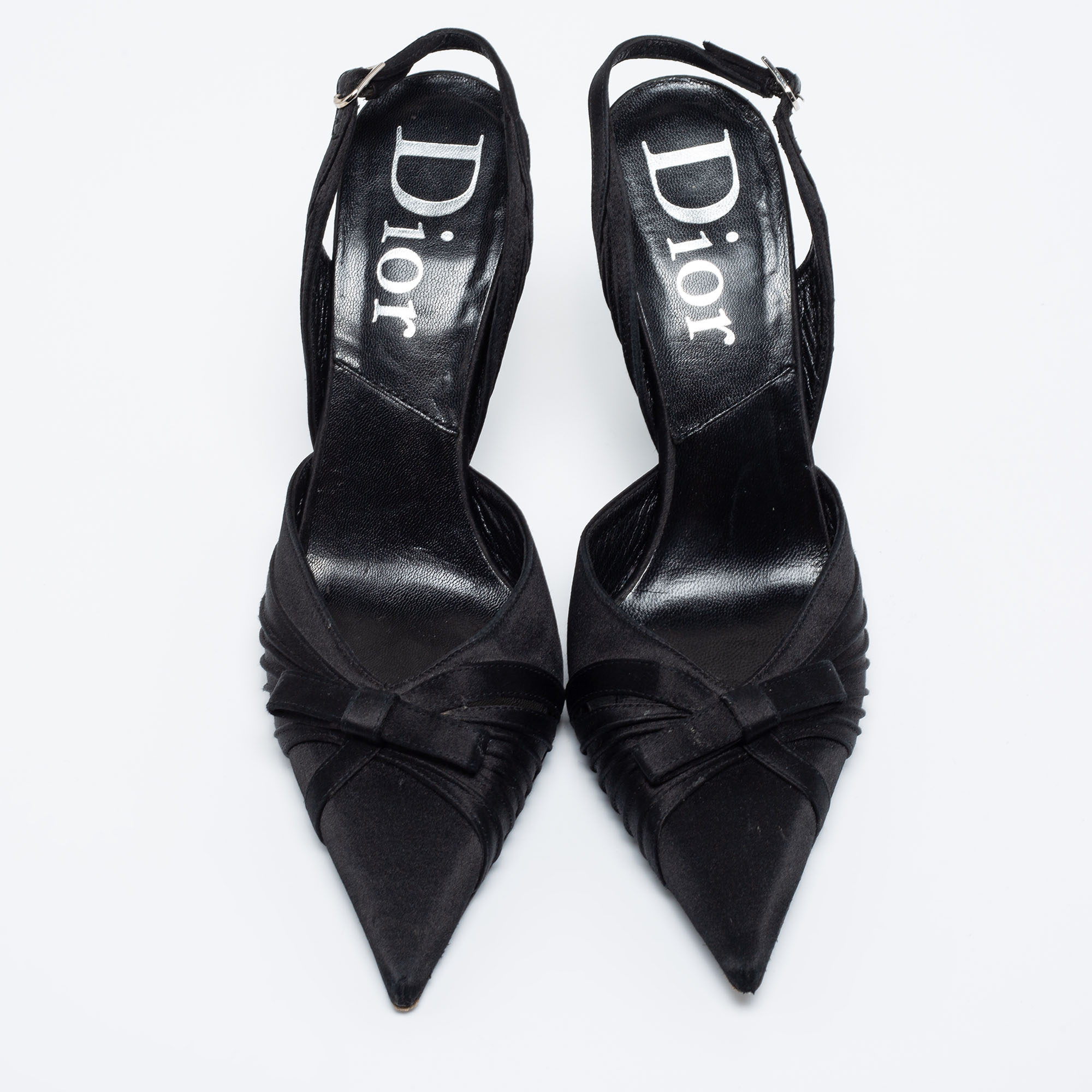 

Dior Black Satin Bow Slingback Pumps Size