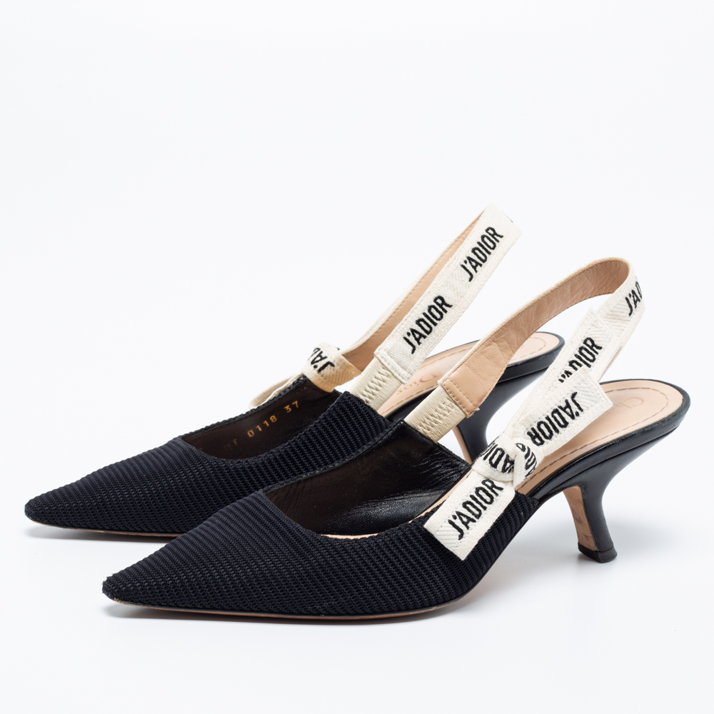 

Dior Black Technical Fabric J'adior Slingback Pumps Size
