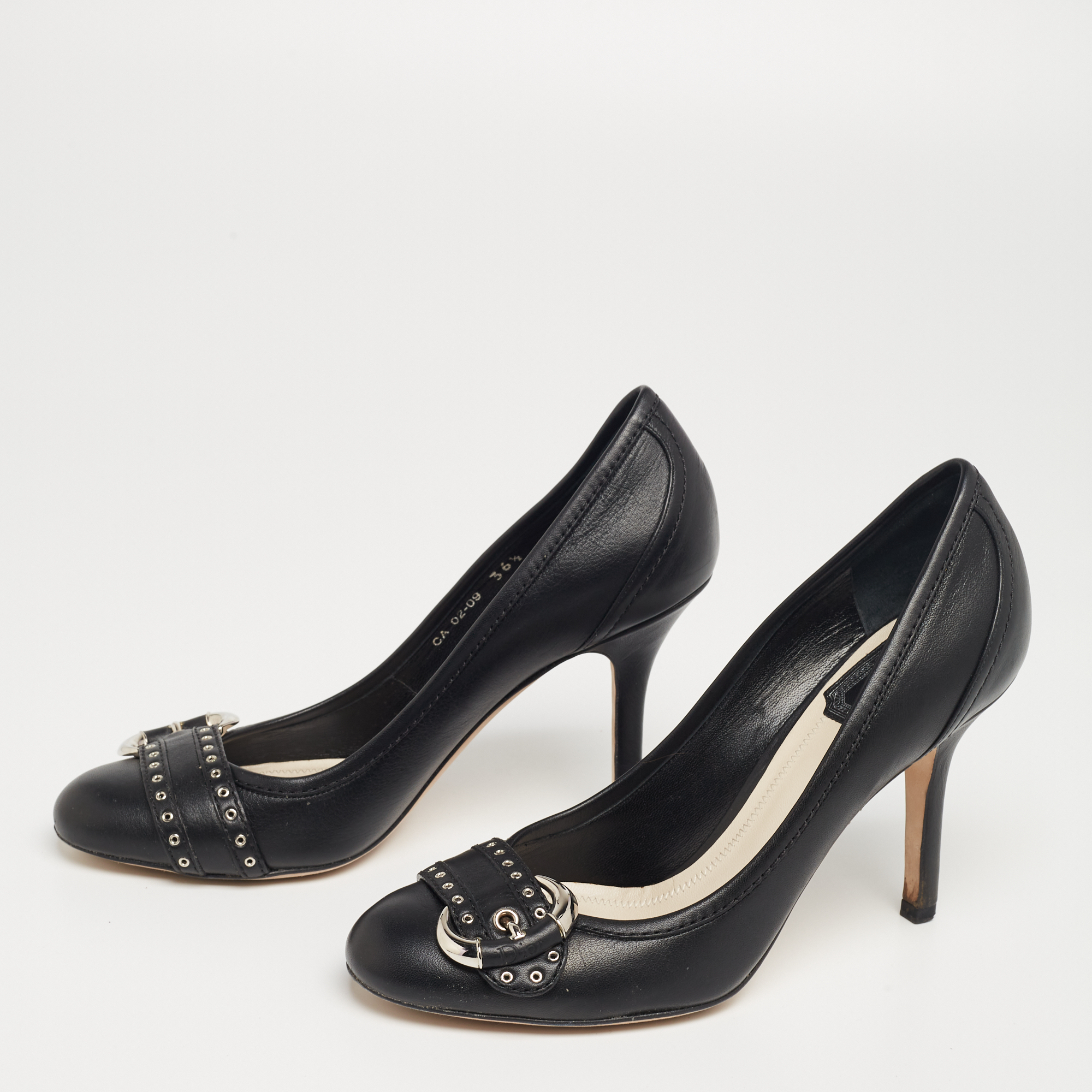 

Dior Black Leather Eyelet Buckle Strap Pumps Size