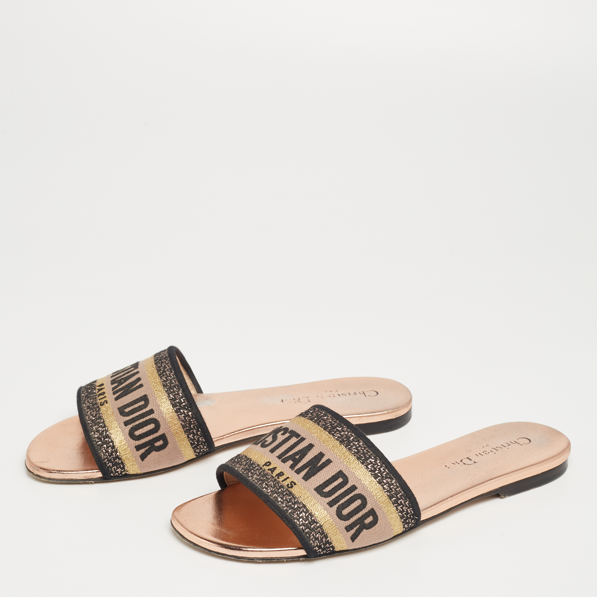 

Dior Tri-Color Canvas Dway Flat Slides Size, Black