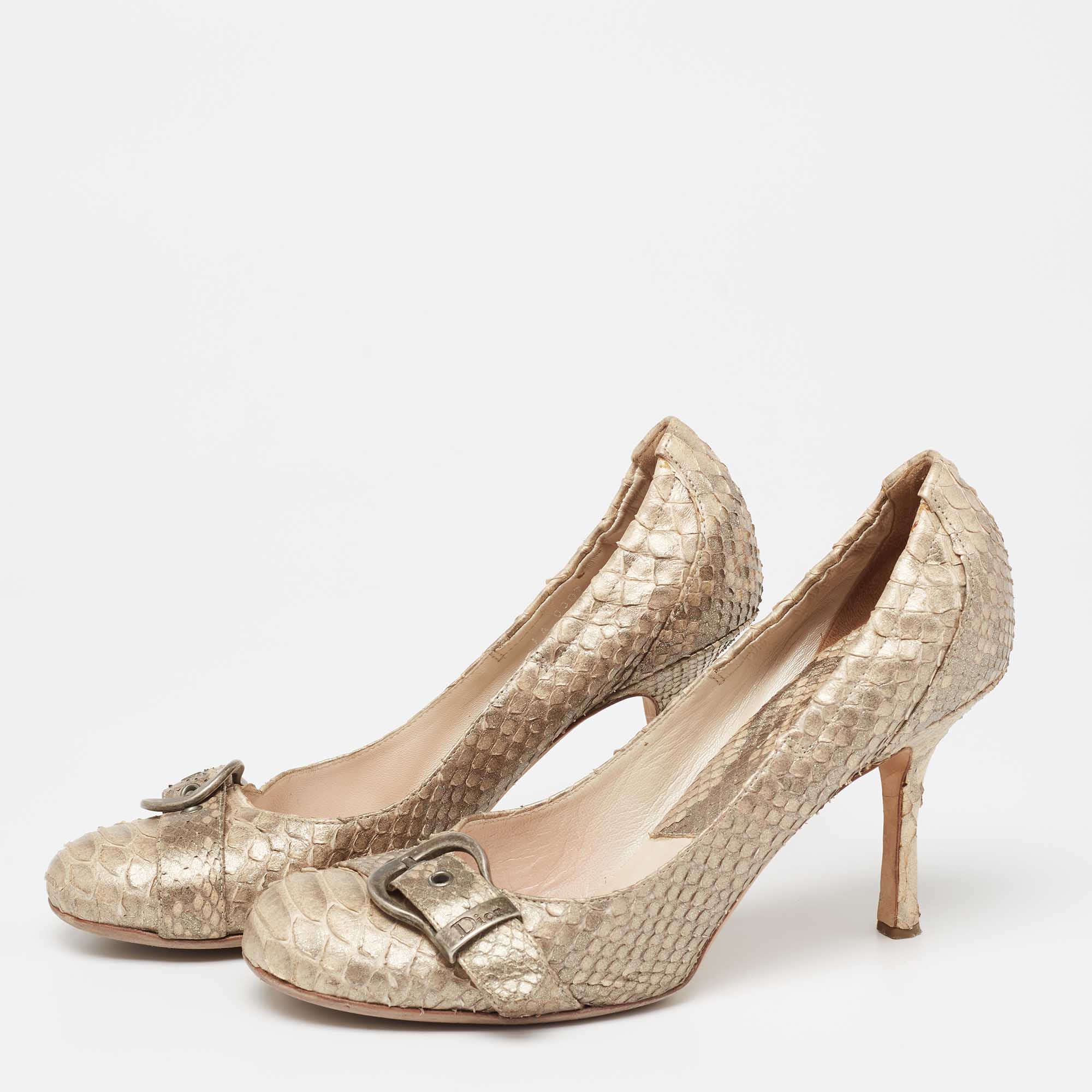 

Dior Beige Python Leather Buckle Strap Round-Toe Pumps Size