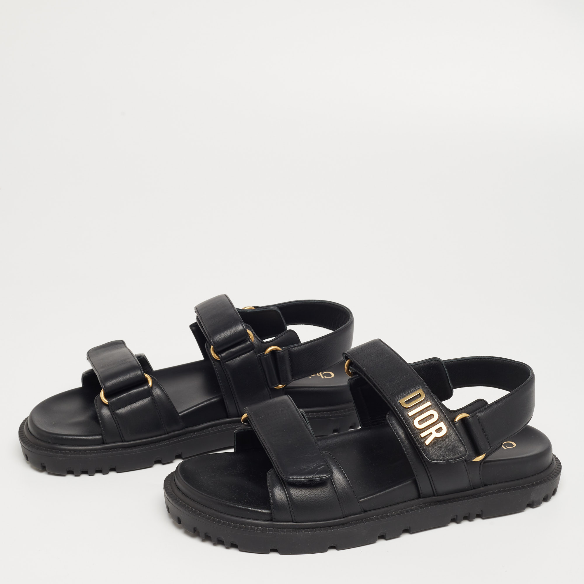 

Dior Black Leather Dior Act Flat Sandals Size