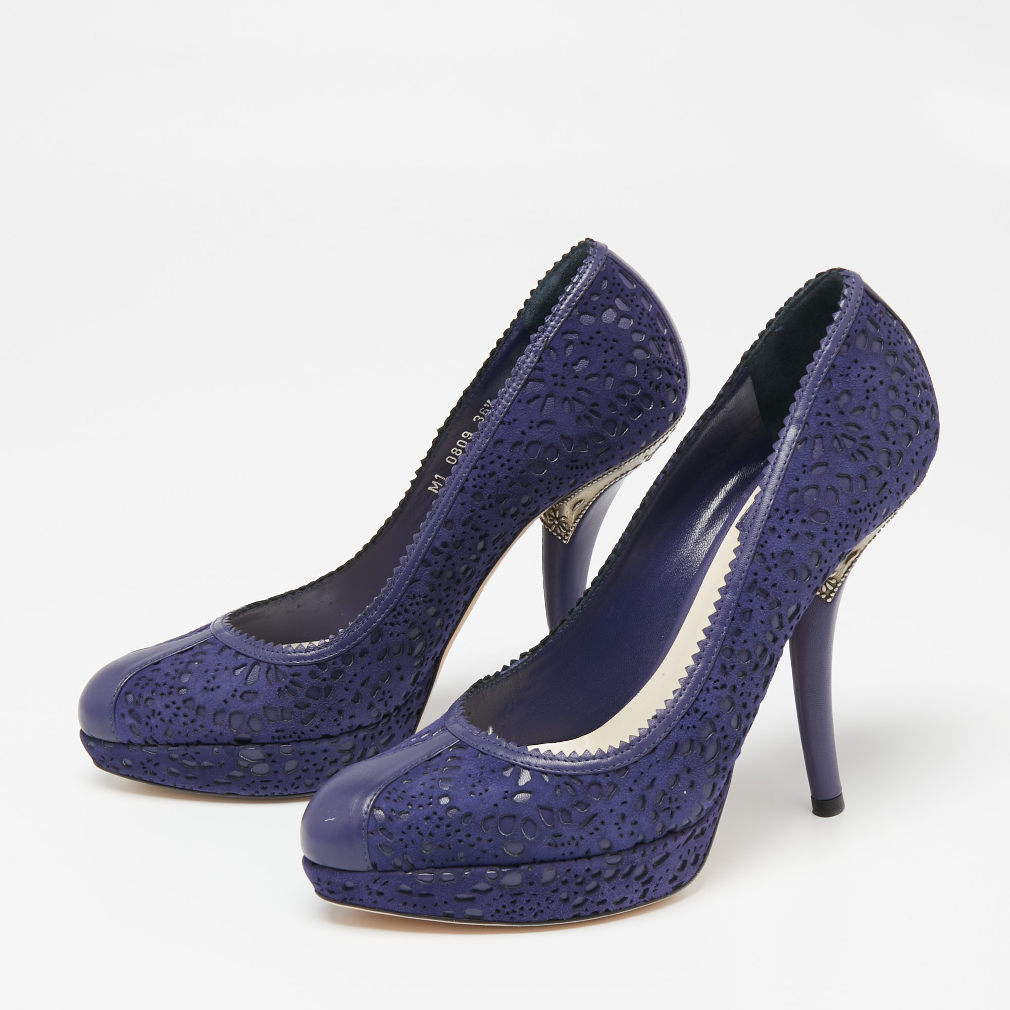 

Dior Blue Laser-Cut Suede and Leather Dior Byz Platform Pumps Size