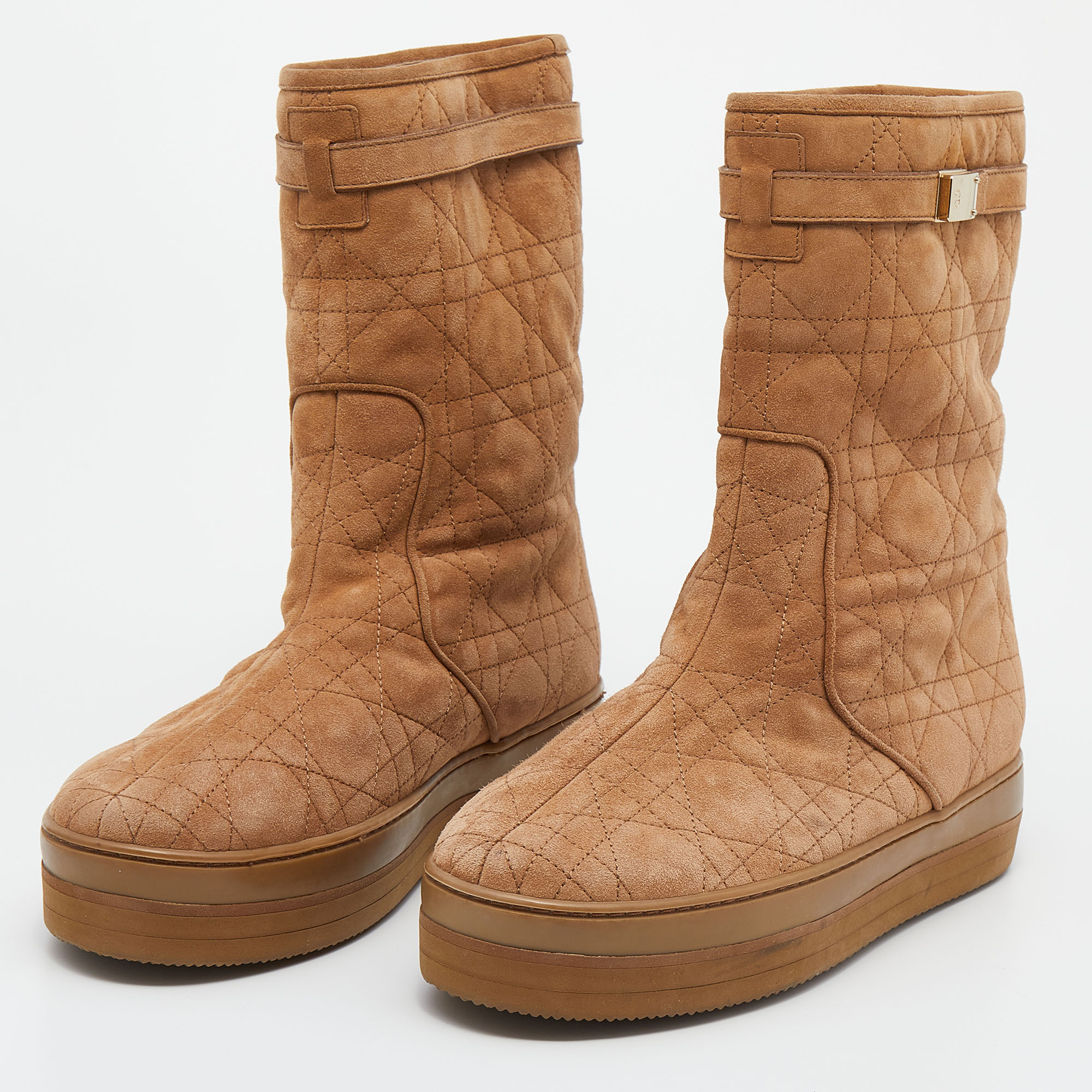

Dior Brown Cannage Suede Fur Lined Ankle Boots Size