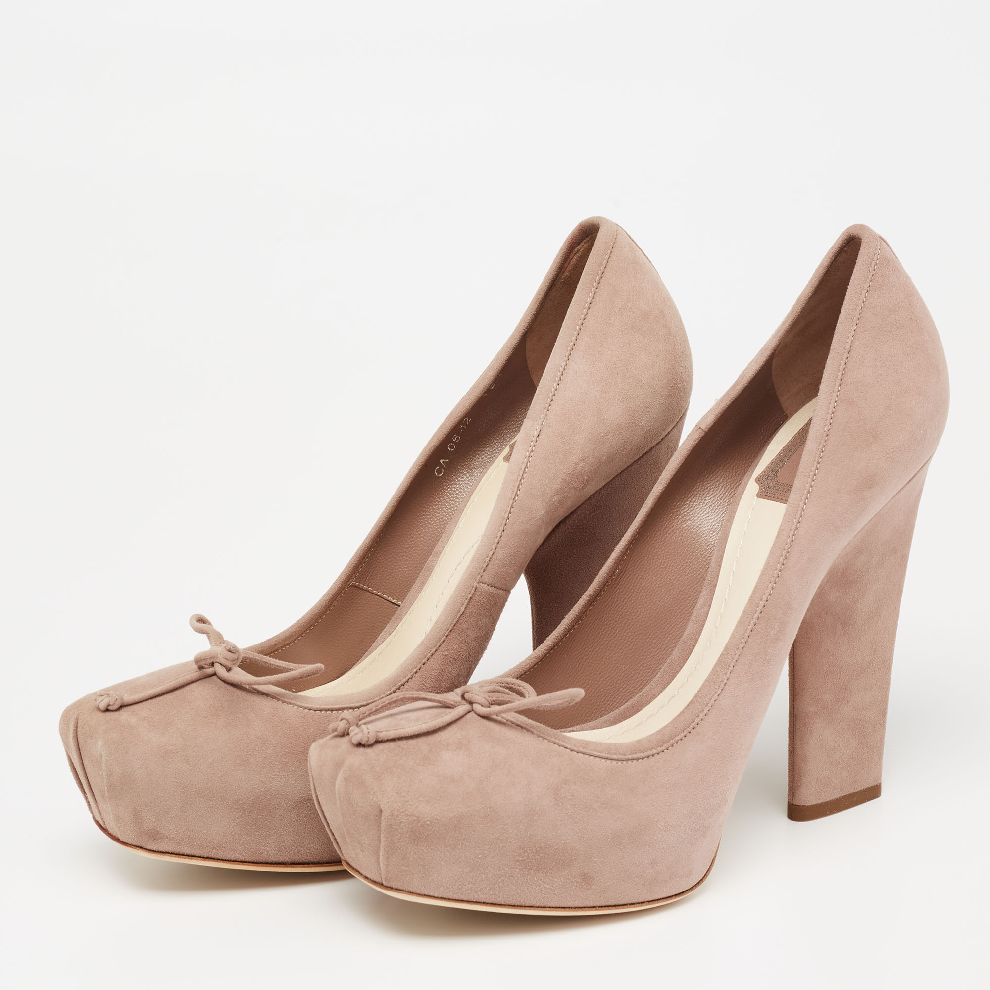 

Christian Dior Beige Suede Bow Platform Pumps Size