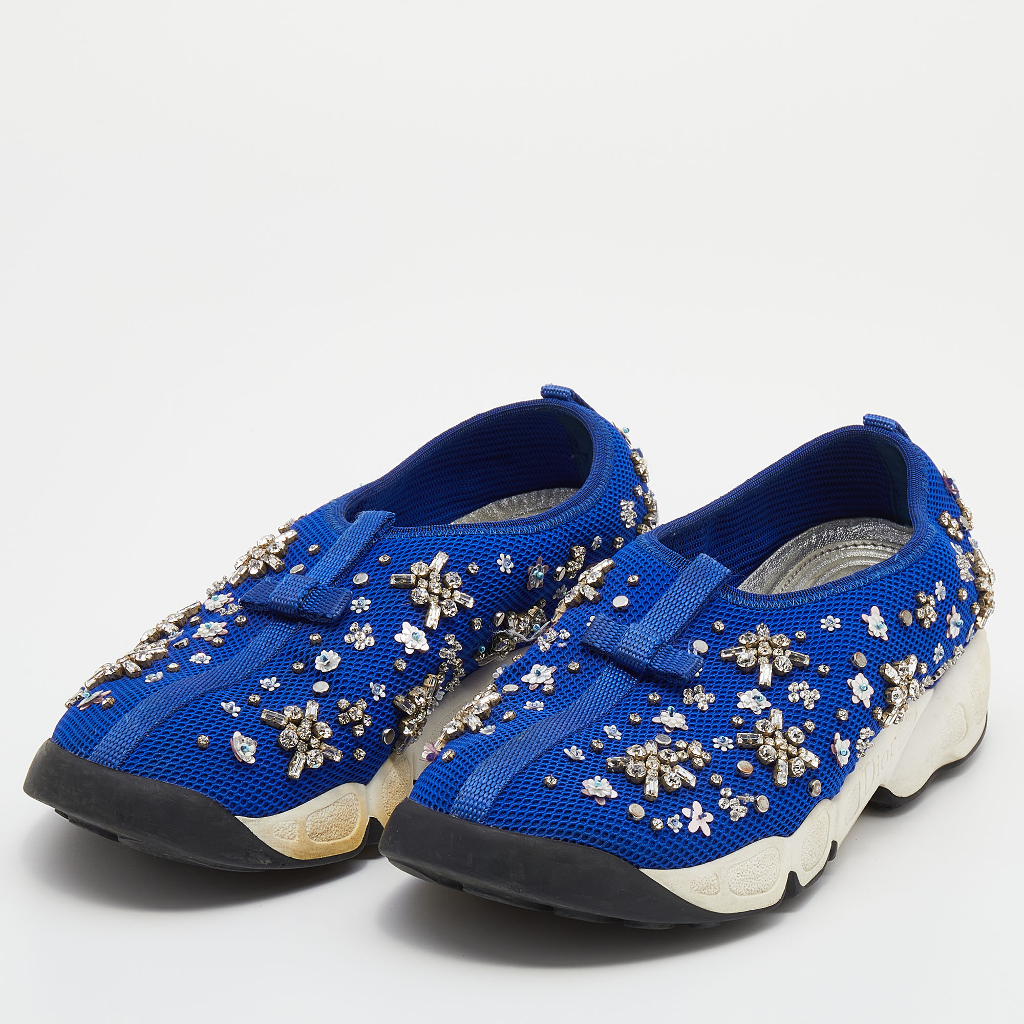 

Dior Blue Mesh Fusion Embellished Slip On Sneakers Size