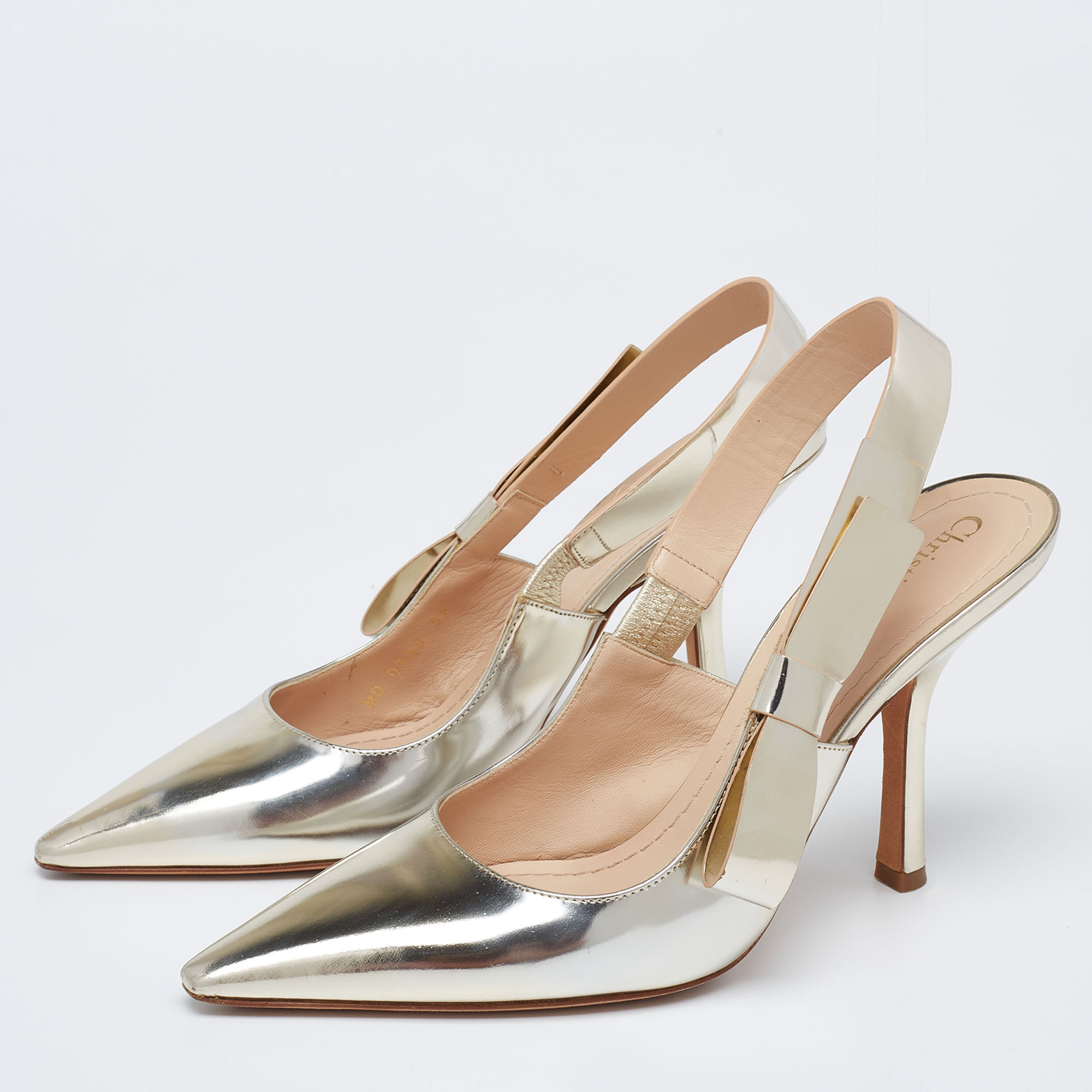 

Dior Silver Leather J'Adior Slingback Pumps Size