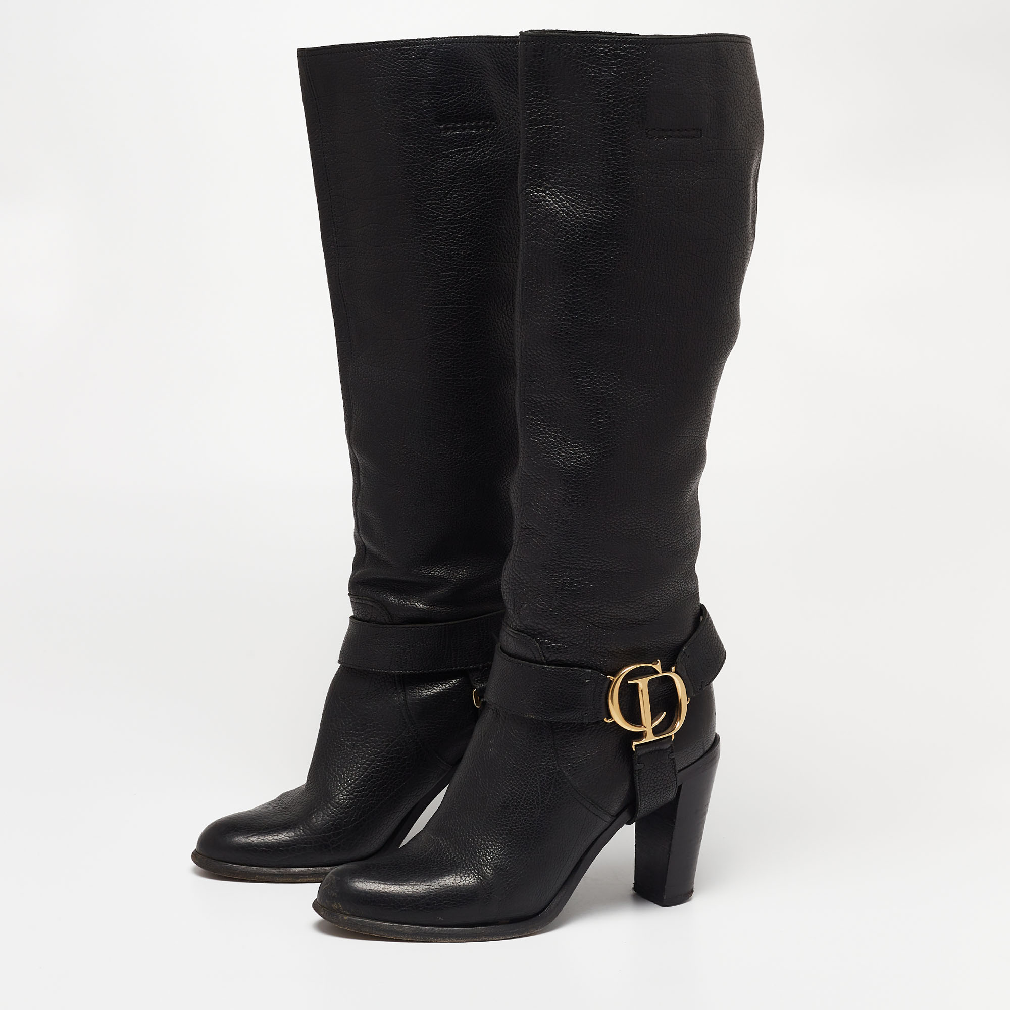 

Dior Black Leather CD Buckle Calf Length Boots Size