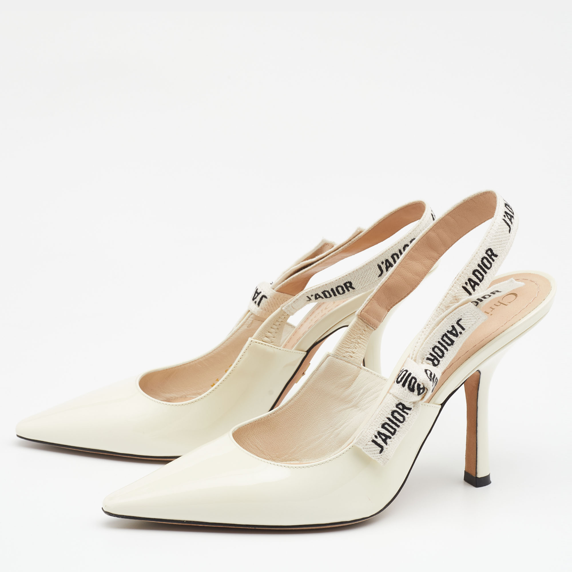 

Dior Cream Patent Leather J'adior Slingback Pumps Size