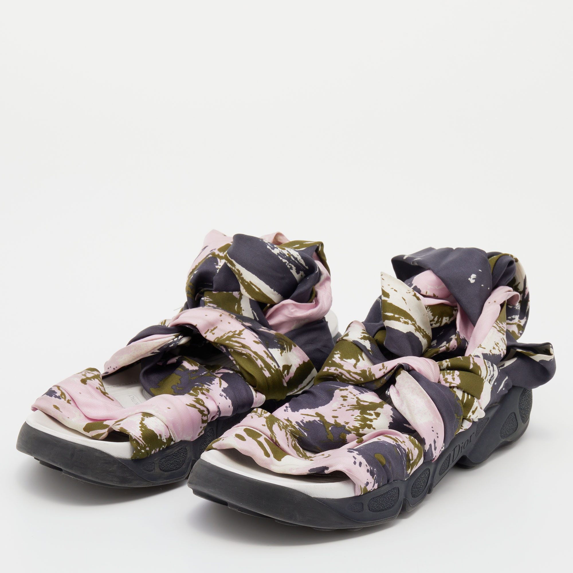 

Dior Multicolor Printed Satin Brooklyn Wrap Around Sandals Size