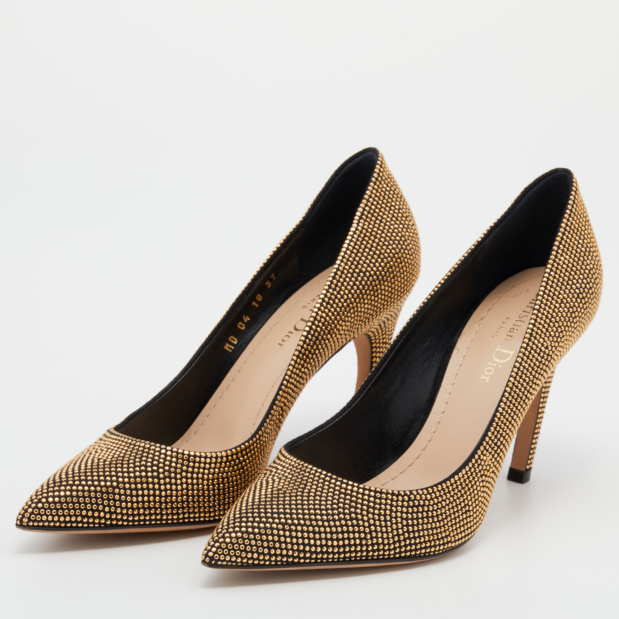 

Dior Black/Gold Studded Suede Pointed Toe Pumps Size