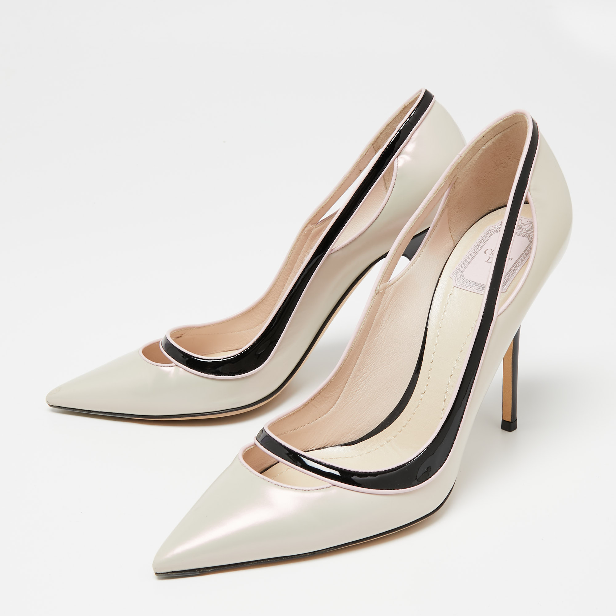 

Dior Tricolor Patent and Leather Pointed-Toe Pumps Size, Black