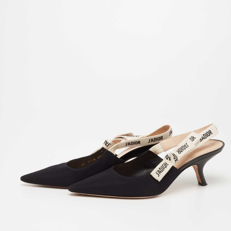 

Dior Black Knit Fabric J'Adior Slingback Pumps Size