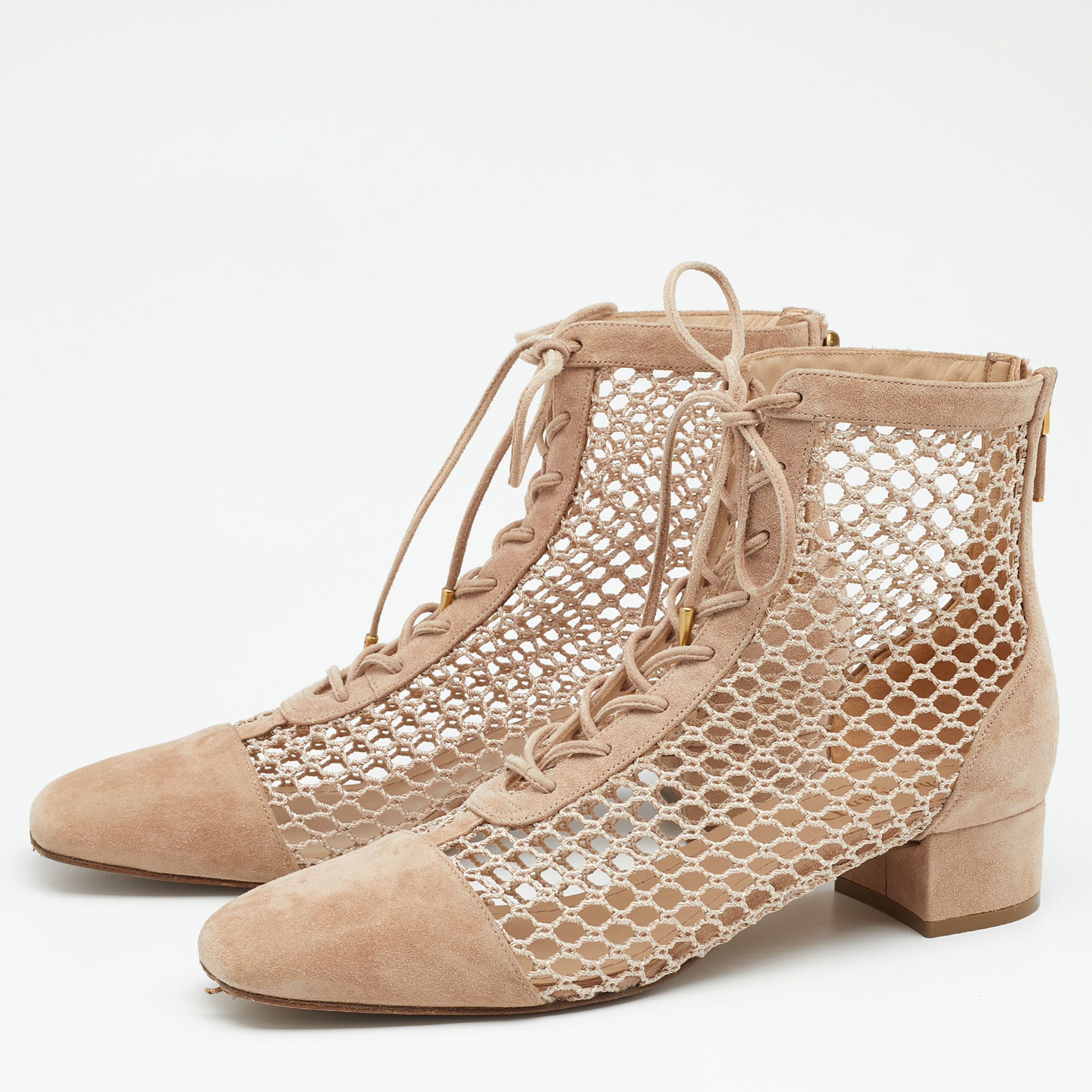 

Dior Beige Suede and Fishnet Naughtily-D Ankle Boots Size