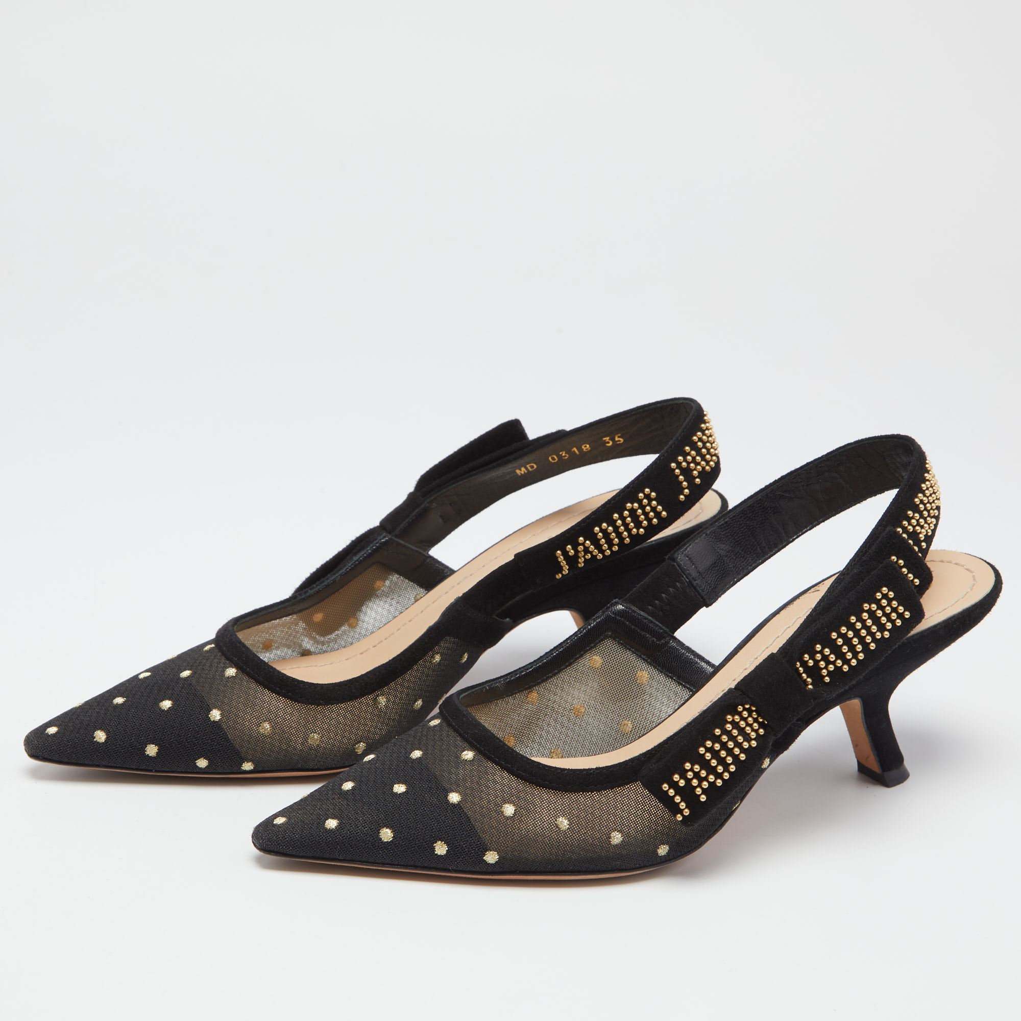 

Dior Black Net And Suede J'adior Studded Slingback Sandals Size