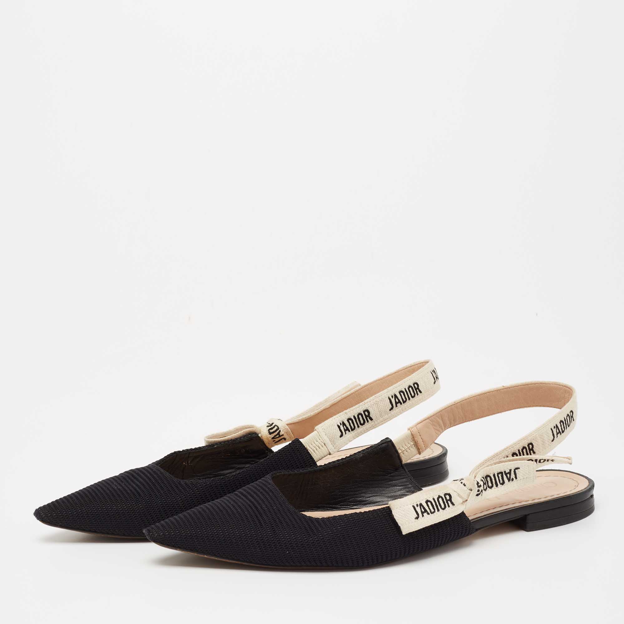 

Dior Black Technical Fabric and Ribbon J'adior Slingback Flats Size