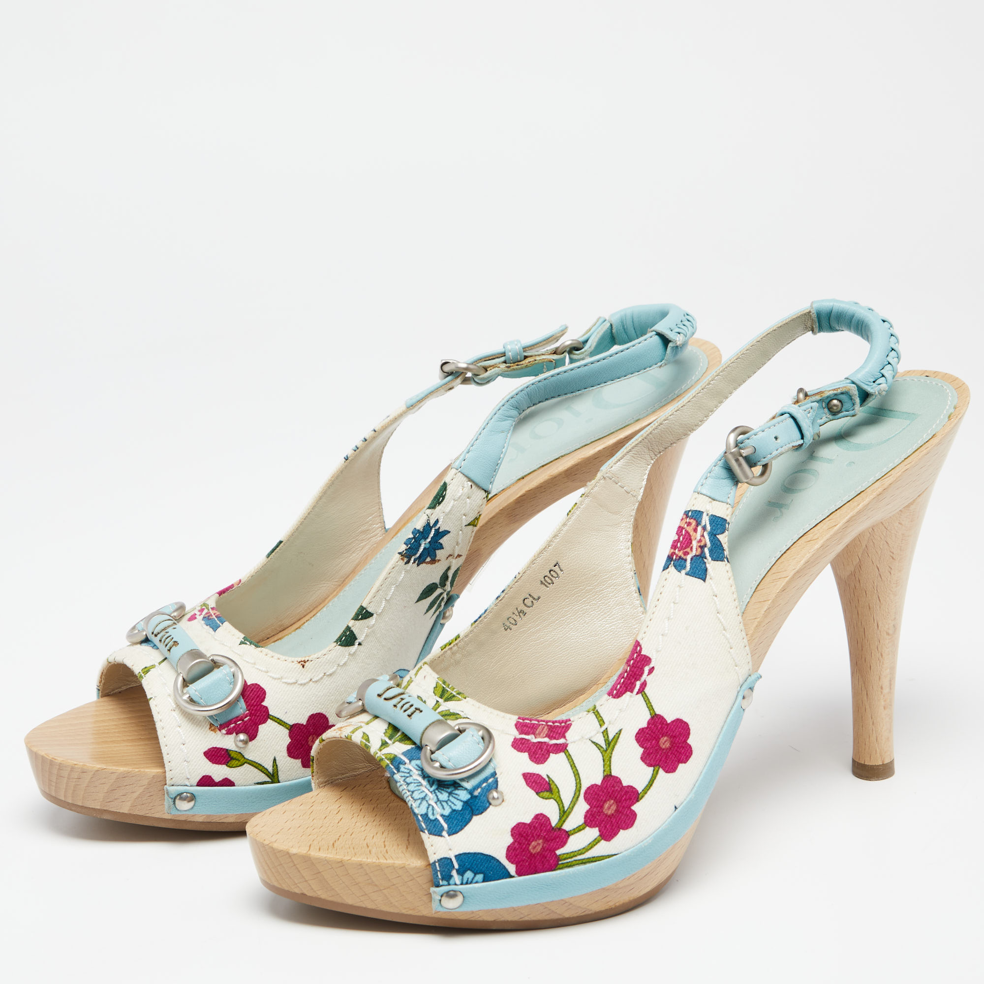 Dior Multicolor Canvas And Leather Slingback Platform Sandals Size 40.5 