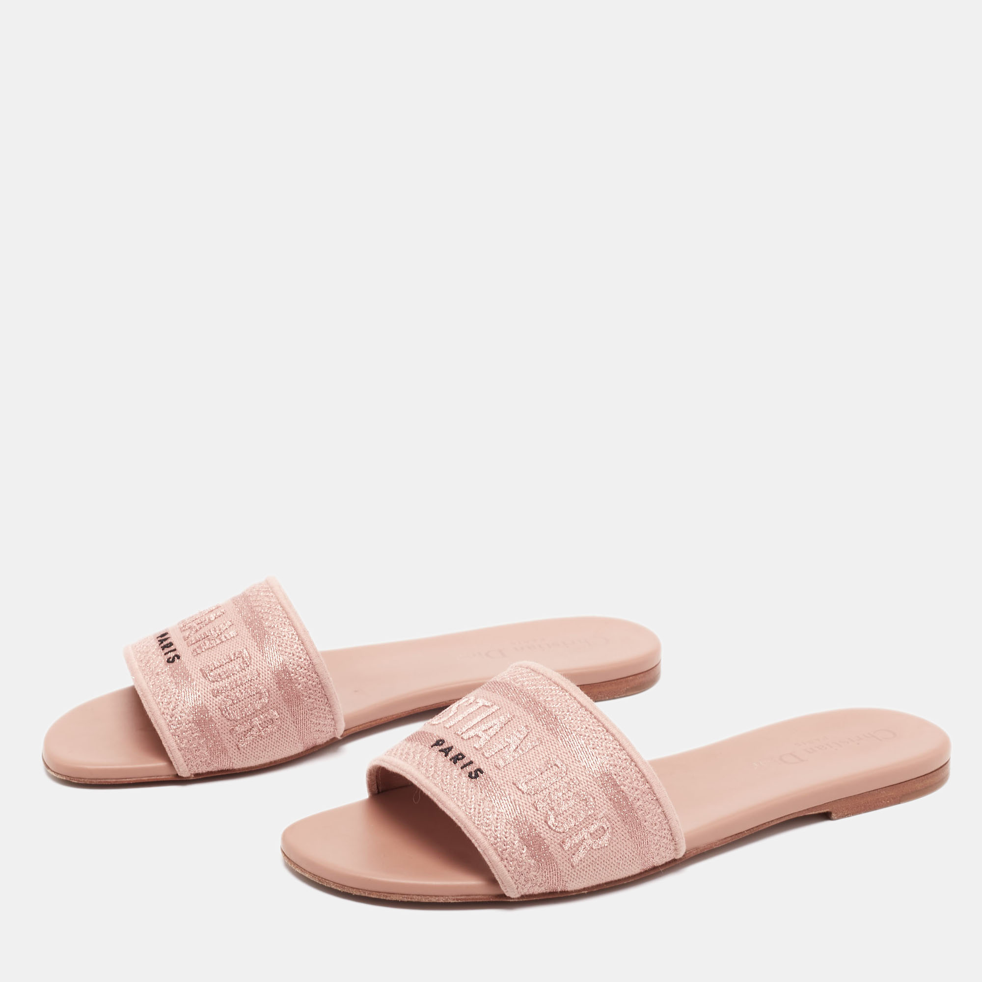 

Dior Pink Canvas Slide Flats Size, Beige